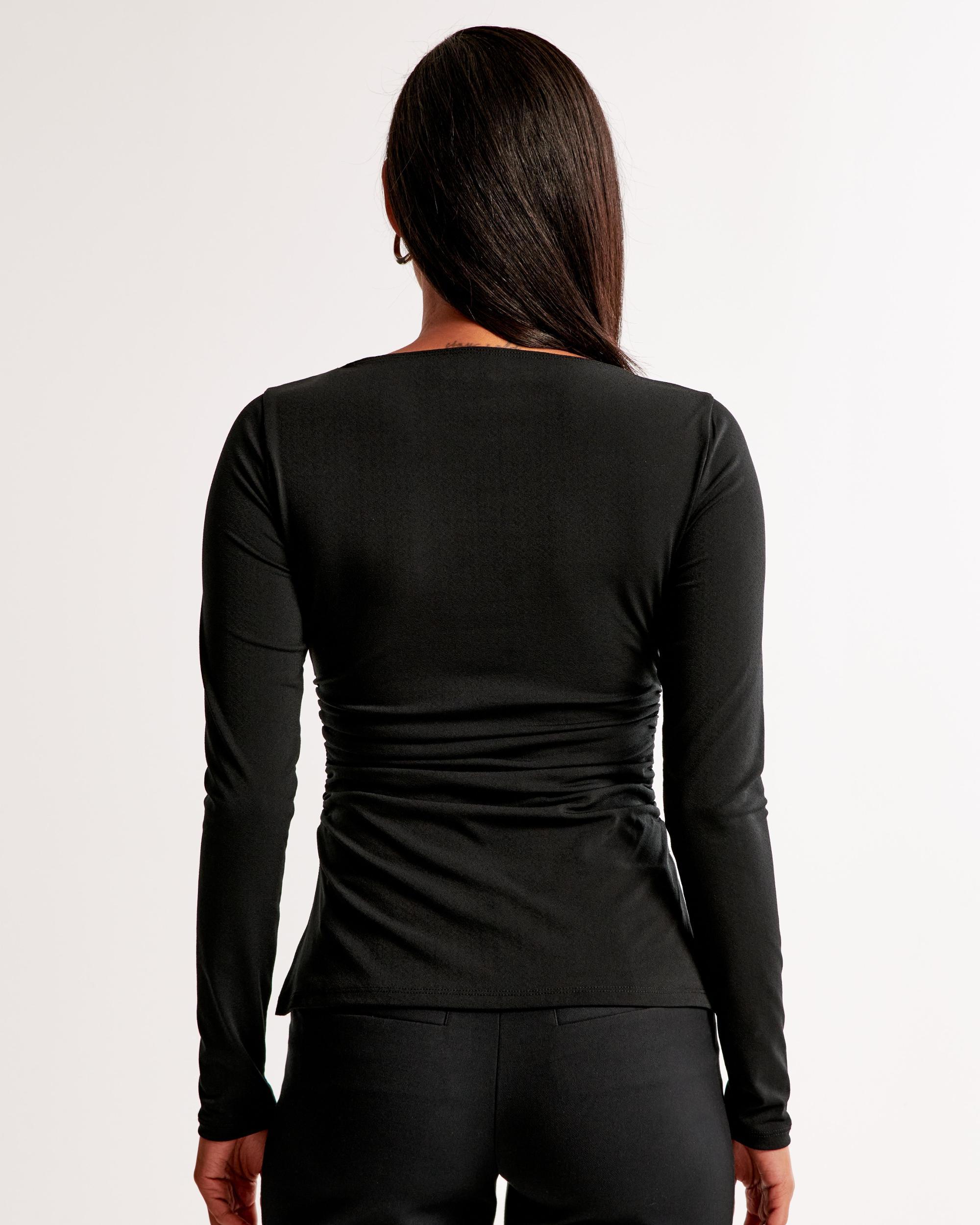 Long-Sleeve Stretch Crepe Slash Top Product Image
