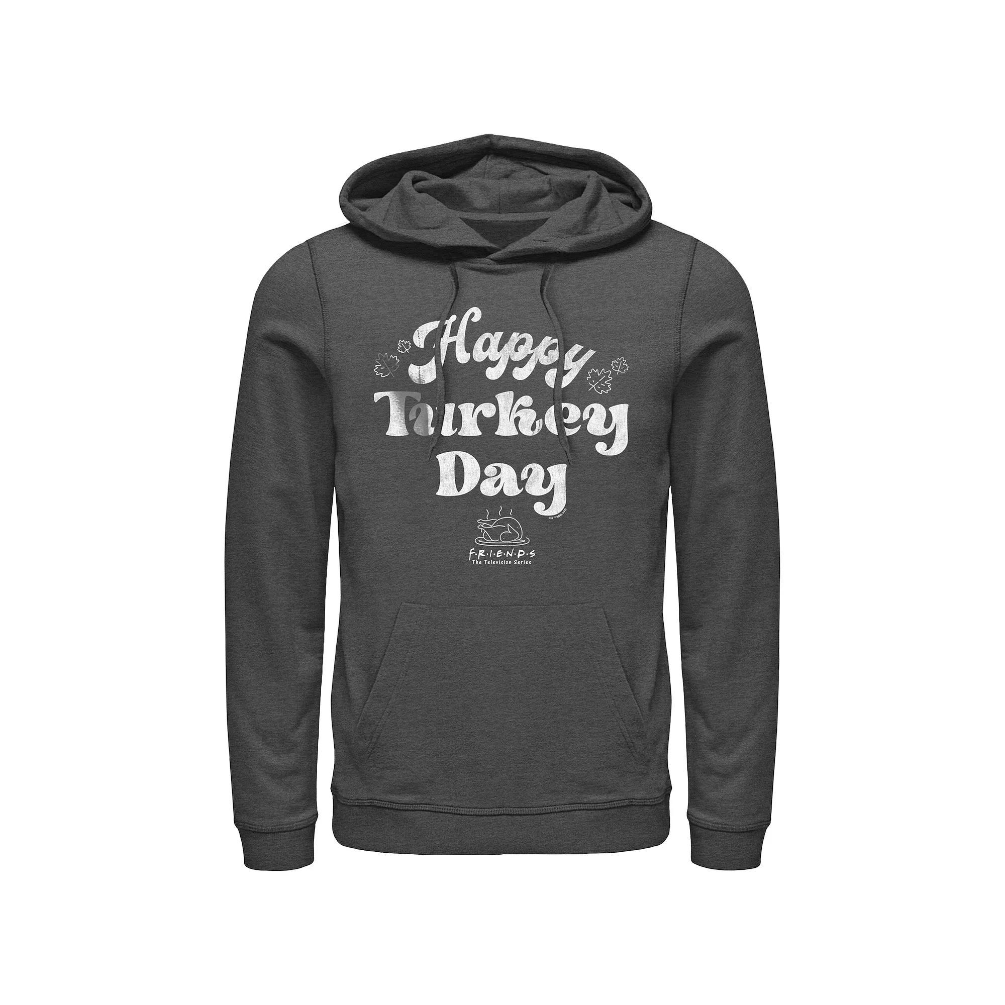 Men's Friends Happy Turkey Day Graphic Hoodie, Size: XXL, Grey Heather Product Image