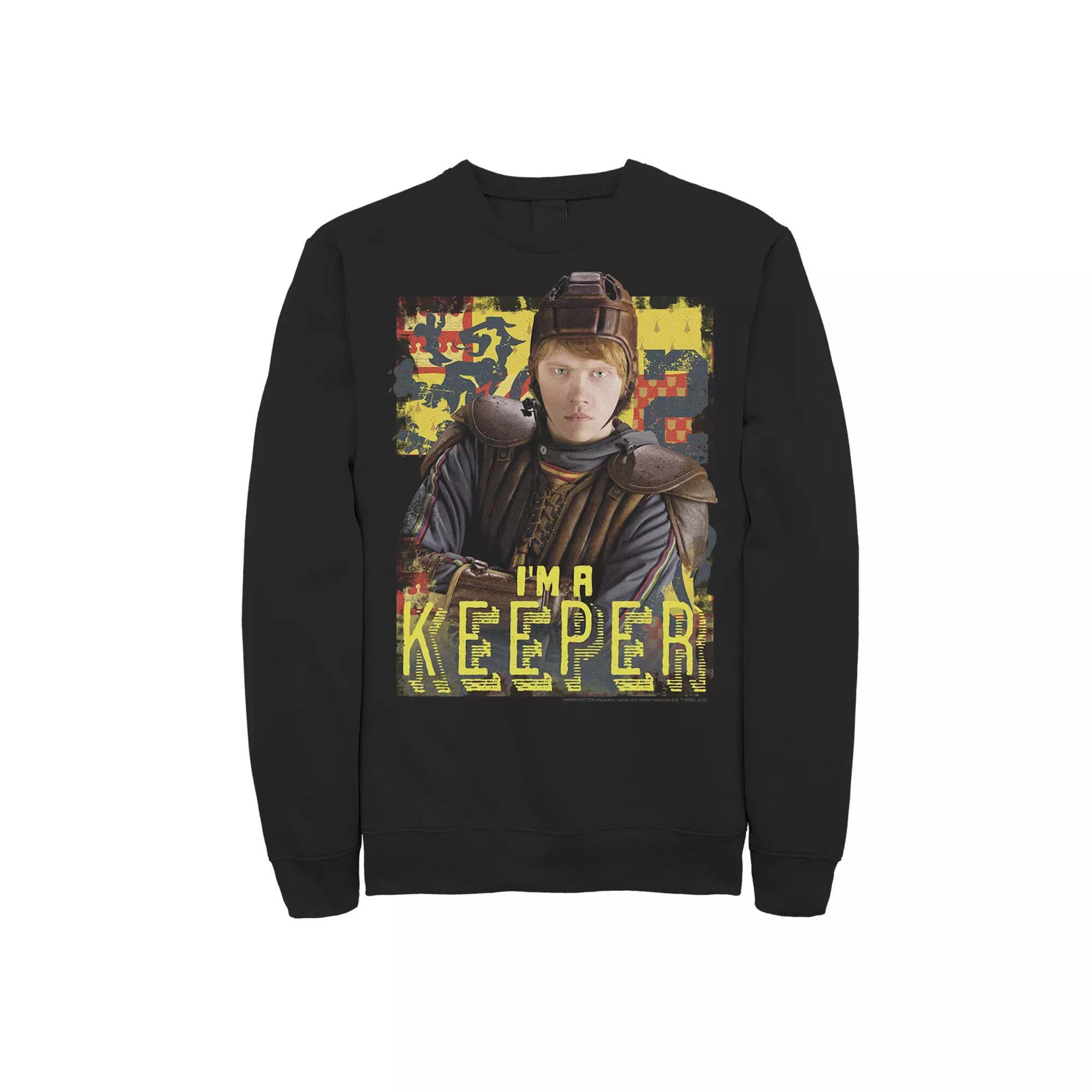 Men's Harry Potter Ron Weasley I'm A Keeper Poster Fleece Graphic Pullover, Size: Large, Black Product Image