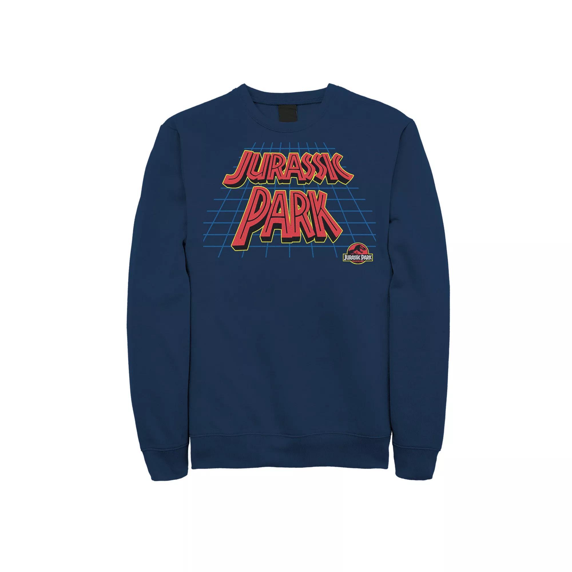 Men's Jurassic Park Tilted Retro Grid Logo Sweatshirt, Size: Large, Athletic Grey Product Image