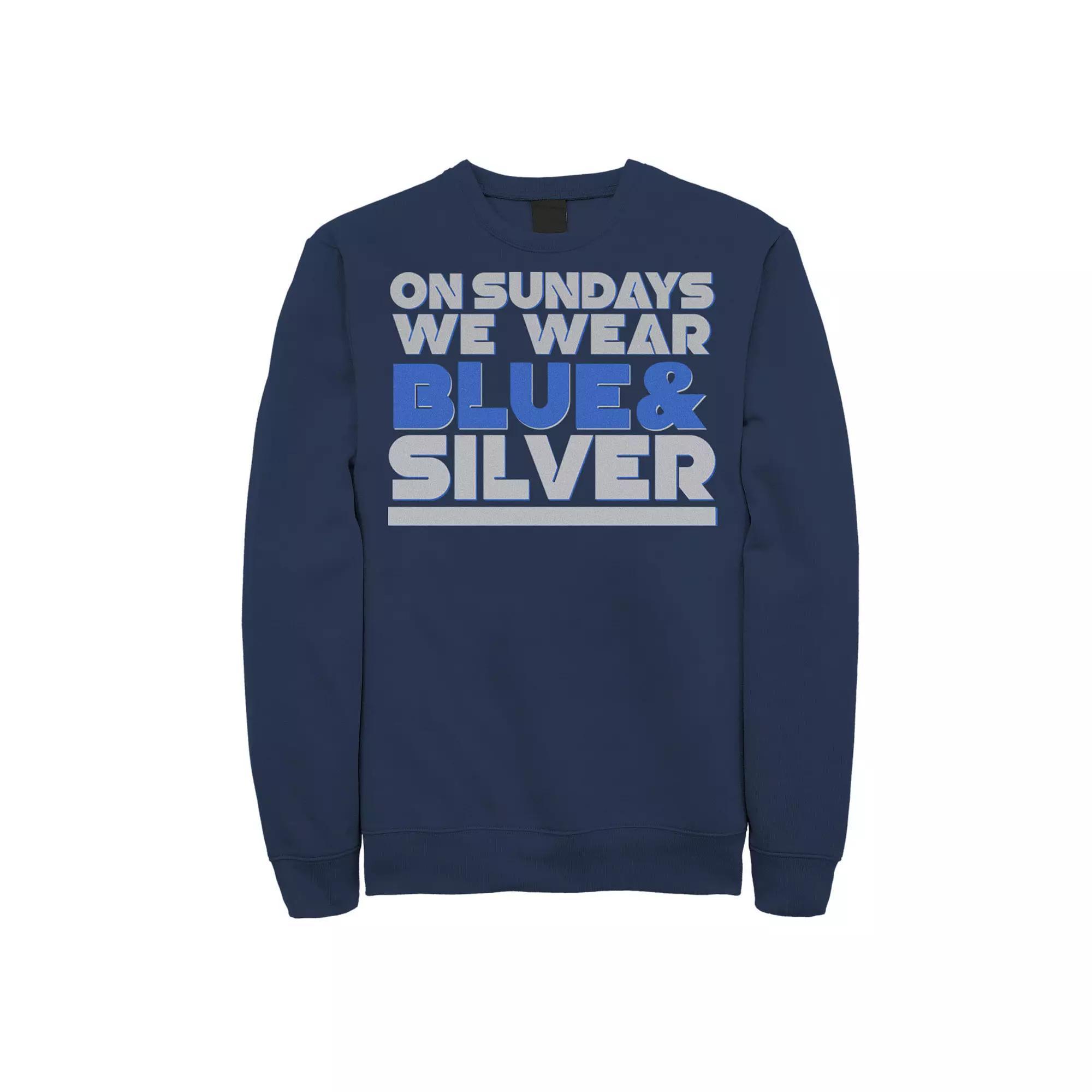 Men's On Sundays We Wear Blue And Silver Text Stack Graphic Fleece Pullover, Size: Small Product Image