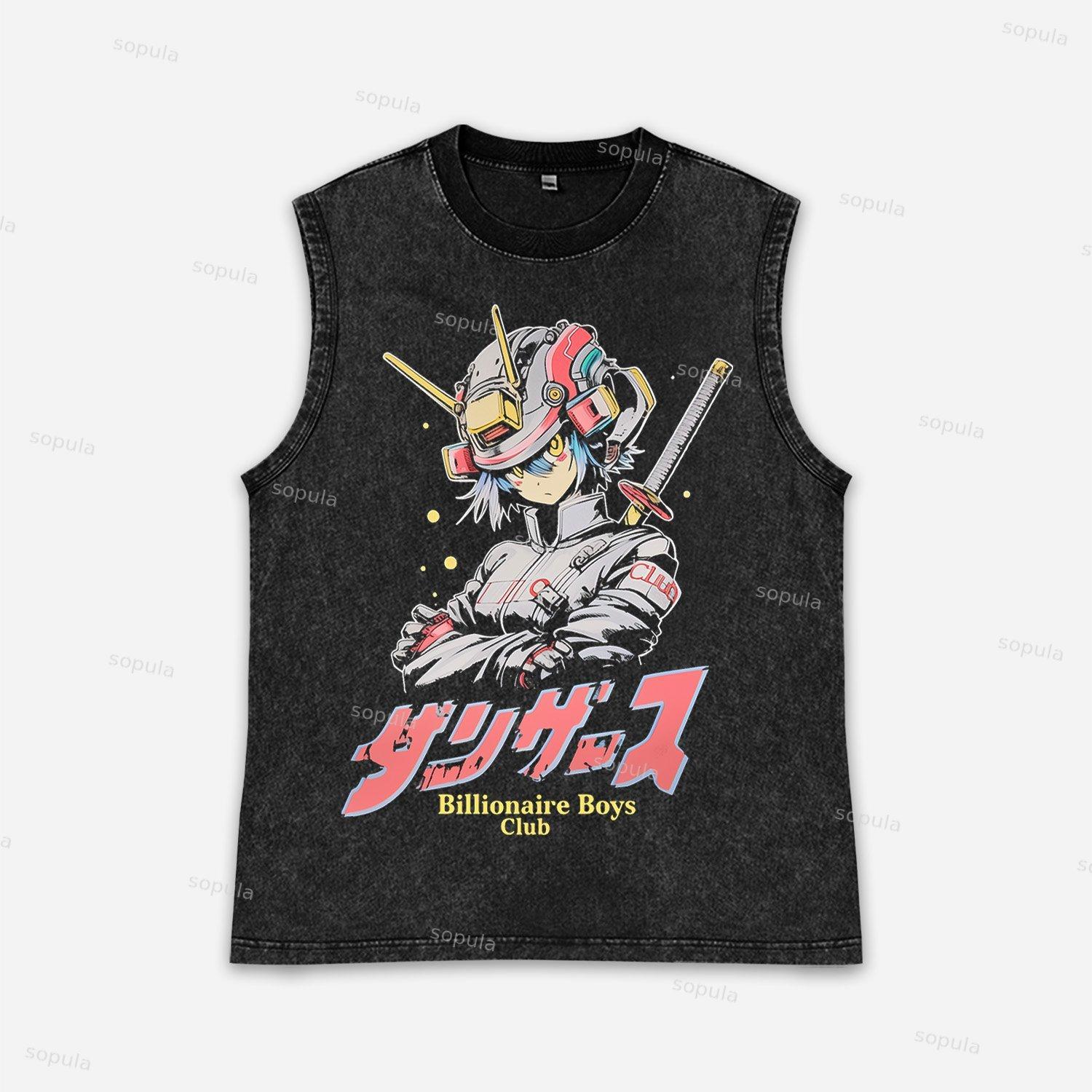 Cyberpunk Anime Futuristic Graphic Acid Washed Tank Product Image
