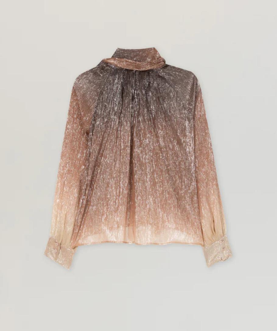 Luisa Cerano Pink Fumo Effect Bow Blouse Product Image
