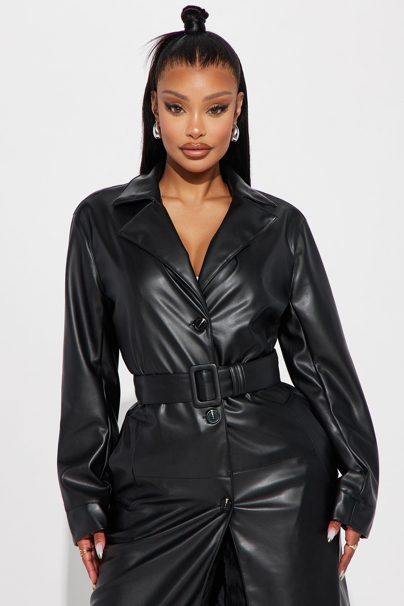 Take Me Home Tonight Faux Leather Trench - Black Product Image