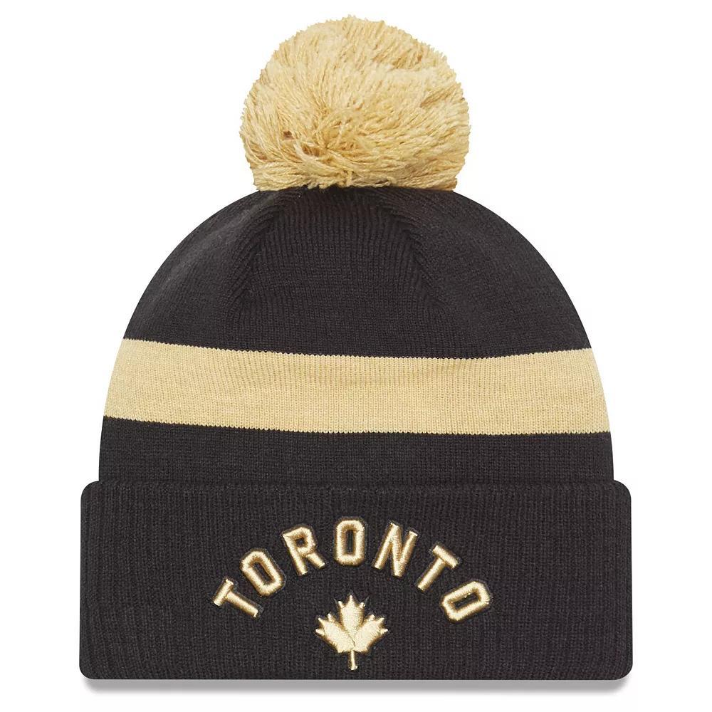 Men's New Era  Black Toronto Raptors 2022/23 City Edition Official Cuffed Pom Knit Hat, Rpt Blue Product Image