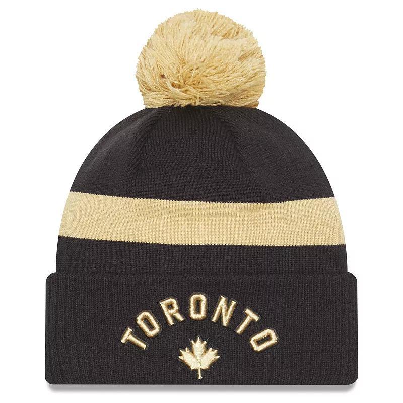 Men's New Era  Black Toronto Raptors 2022/23 City Edition Official Cuffed Pom Knit Hat, Rpt Blue Product Image