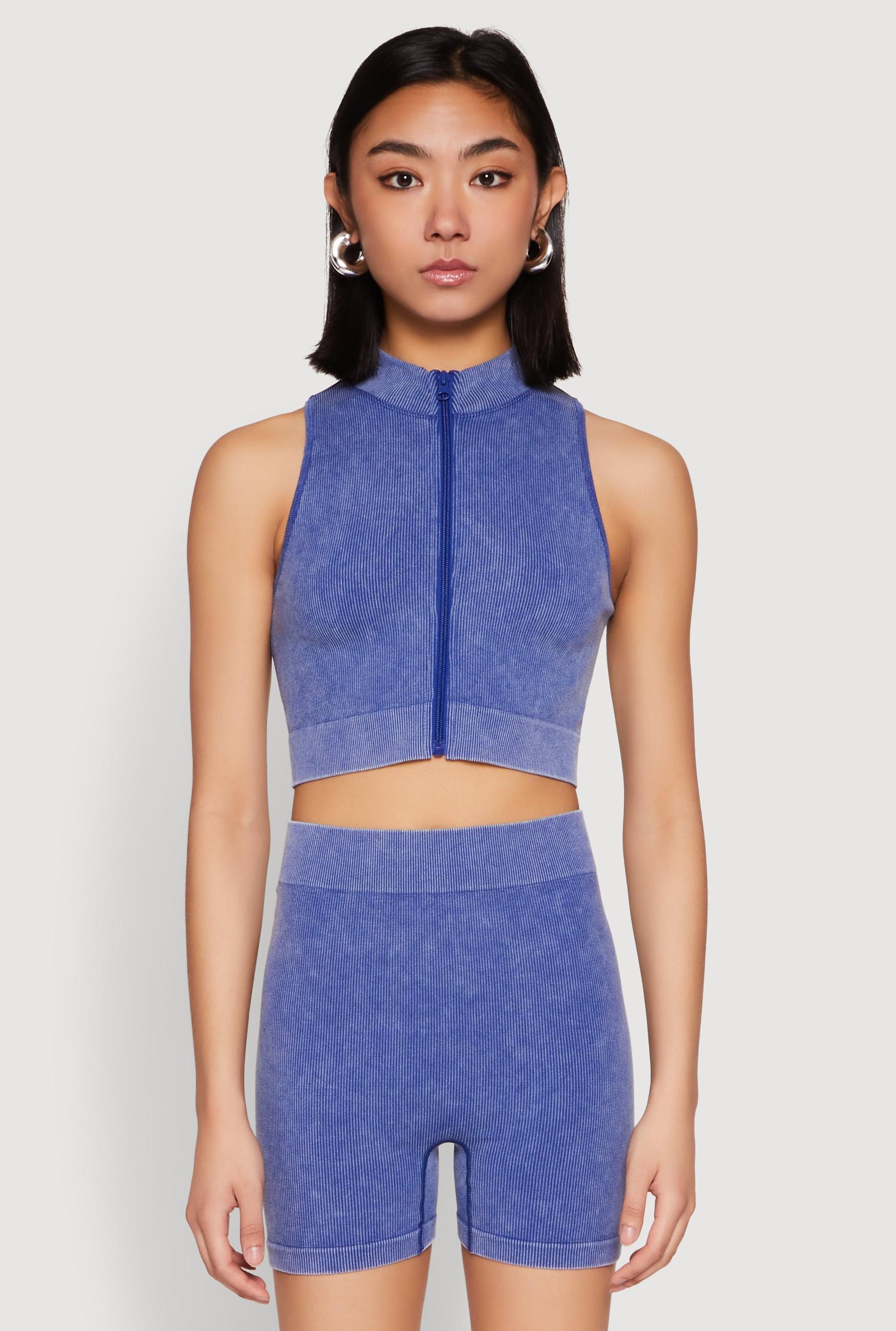 Womens Mineral Wash Seamless Zip Front Crop Top Product Image