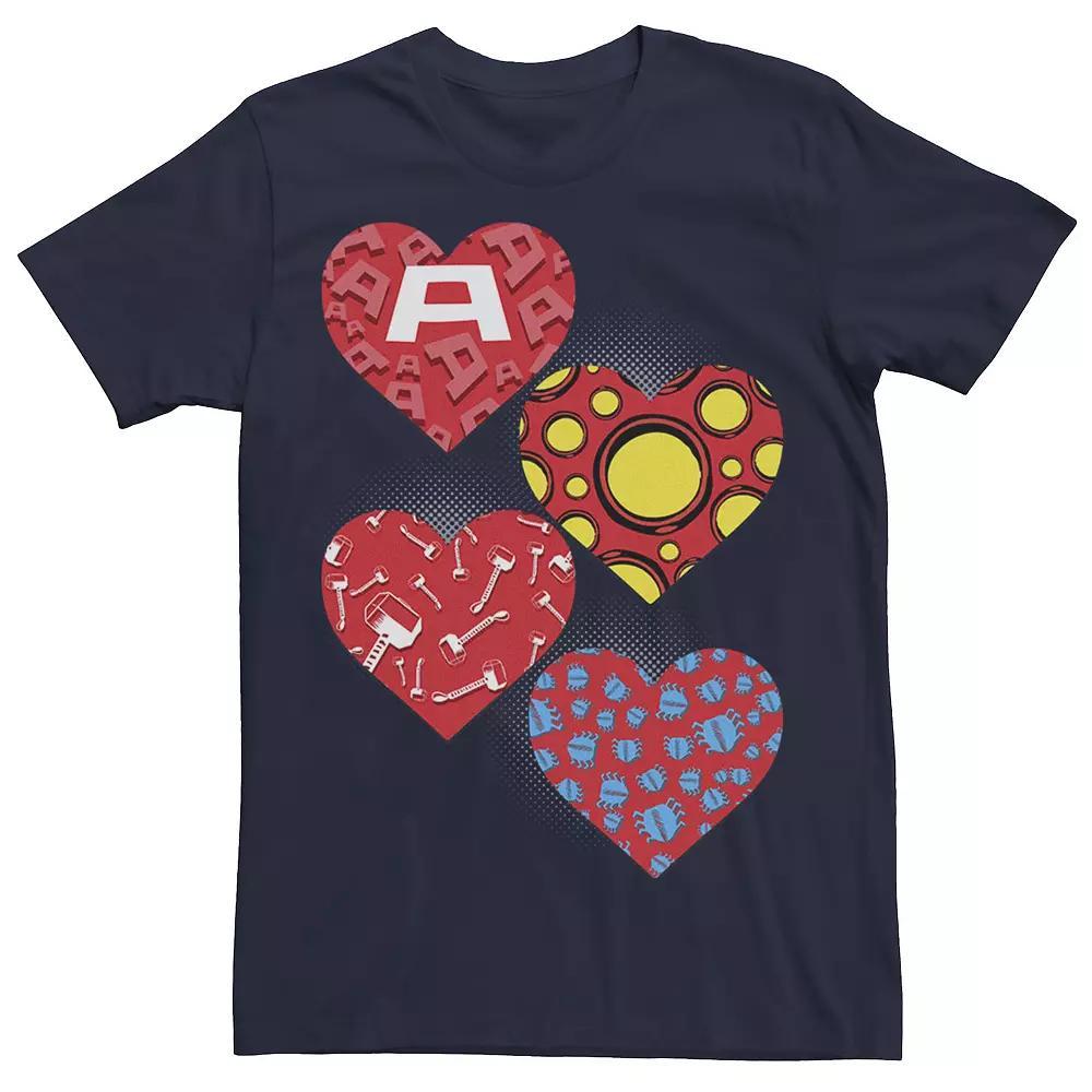 Men's Marvel Heroes Symbol Hearts Valentine's Tee, Size: Small, Blue Product Image