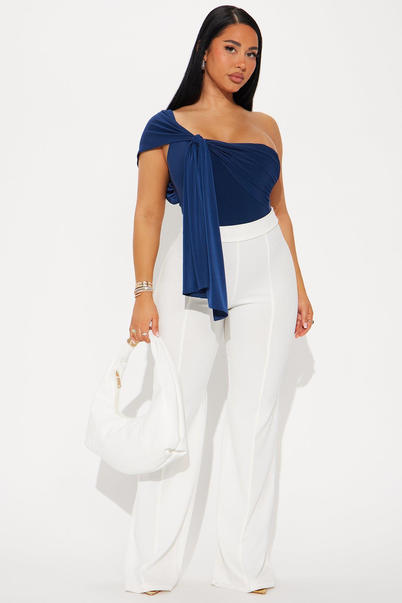 Astoria Draped One Shoulder Bodysuit - Navy Product Image