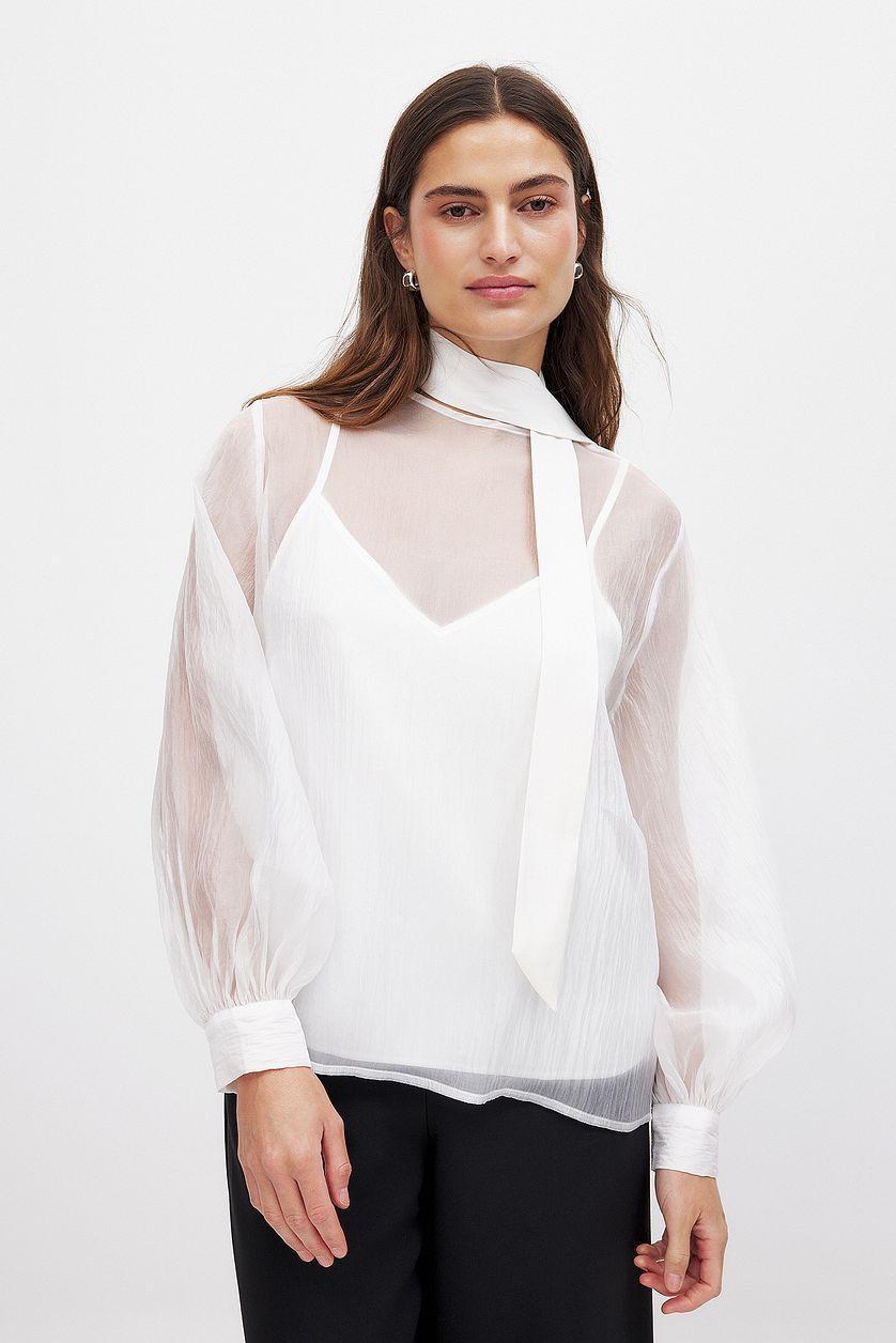 Balloon Sleeve Scarf Detail Blouse Product Image
