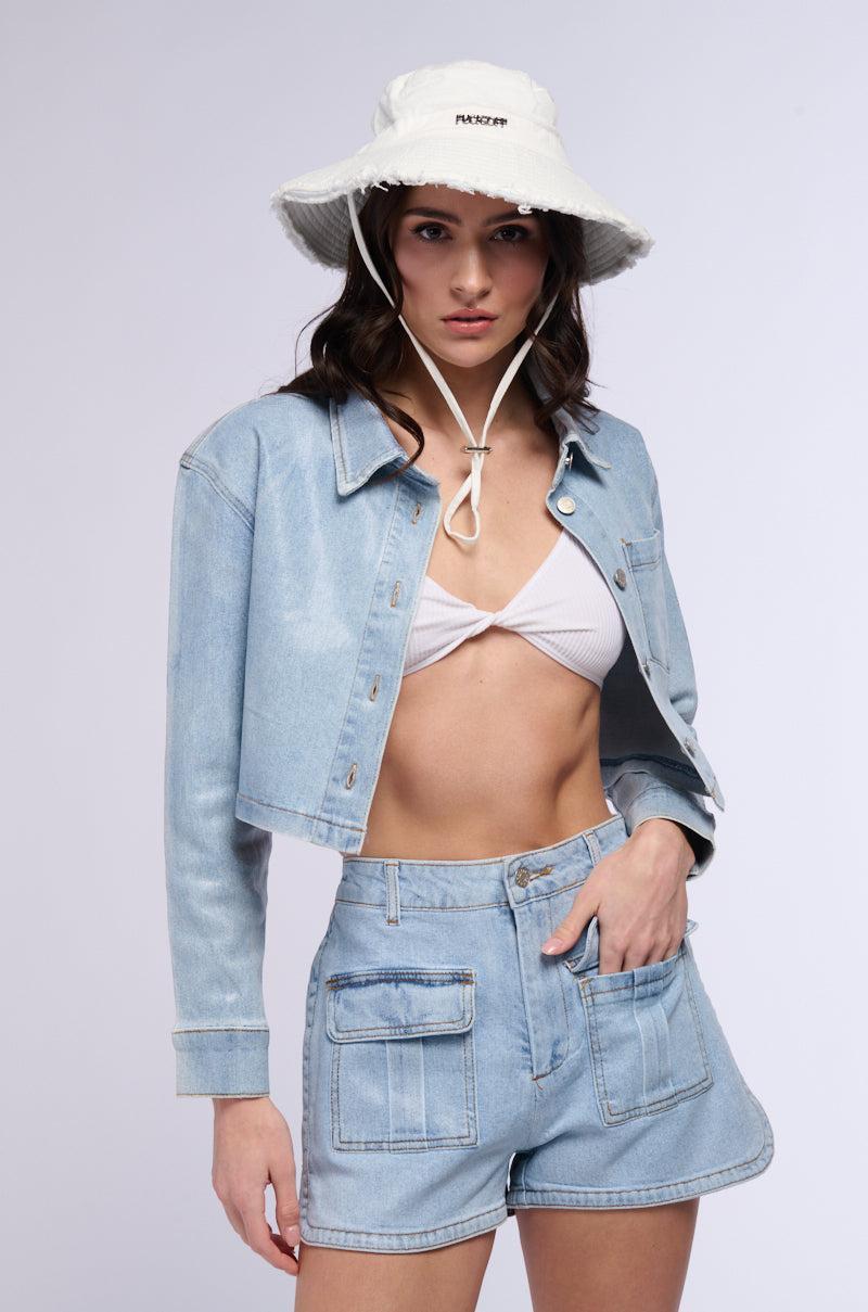 WAXY DENIM LONG SLEEVE BUTTON DOWN SHIRT Product Image