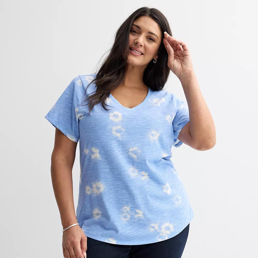Plus Size Sonoma Goods For Life® Everyday V-Neck T-Shirt, Women's, Size: 5XL, Blue Dye Dot Product Image