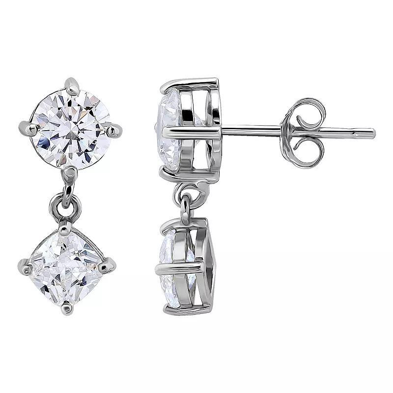 Aleure Precioso Sterling Silver Cubic Zirconia Cushion Cut Double Drop Earrings, Women's Product Image