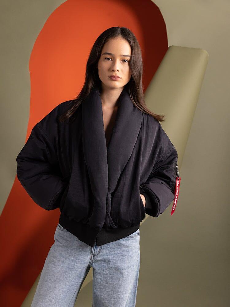 WOMEN'S SHAWL COLLAR BOMBER JACKET - COYOTE BROWN / XS Product Image