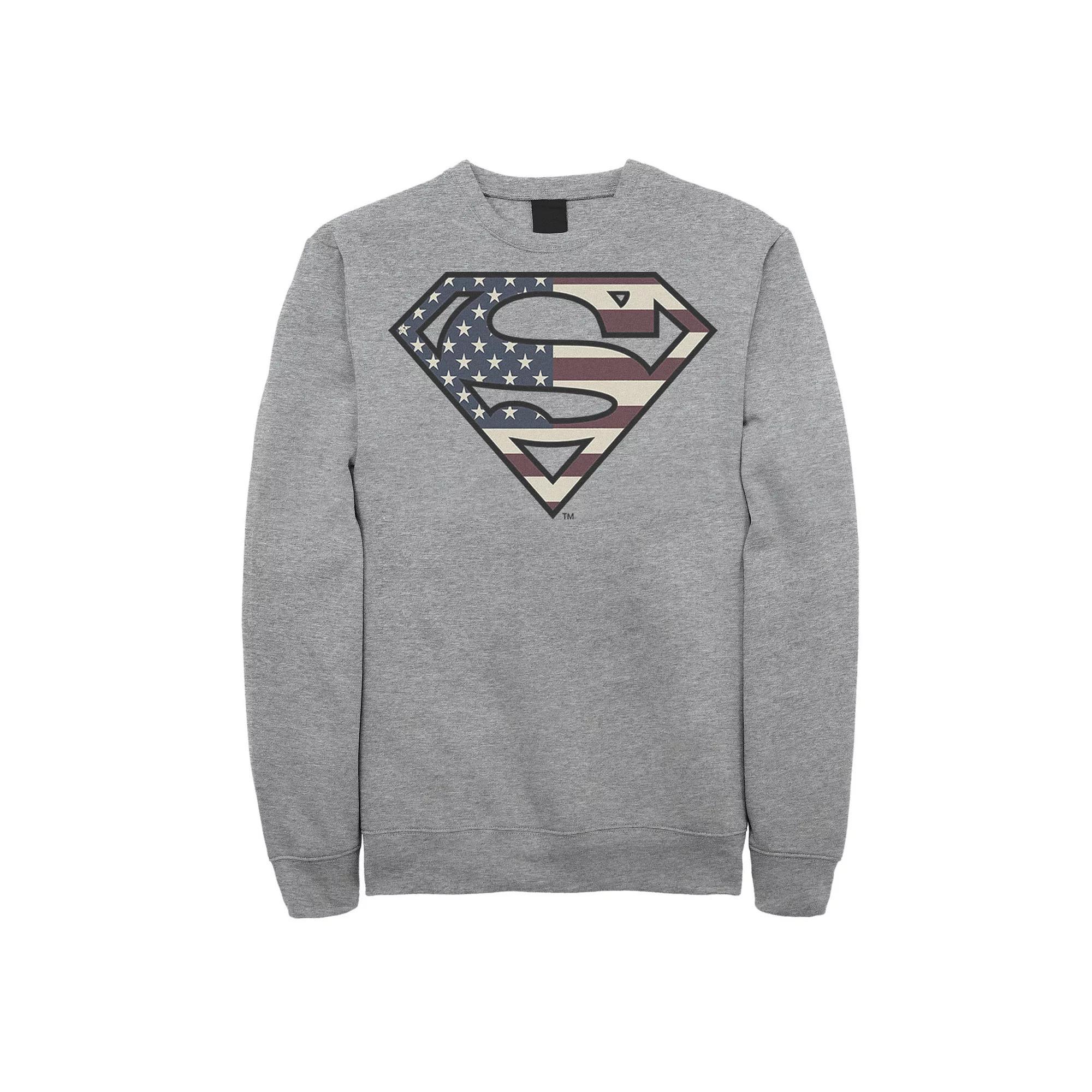Men's DC Comics Superman Vintage American Flag Logo Fill Sweatshirt, Size: Medium, Athletic Grey Product Image