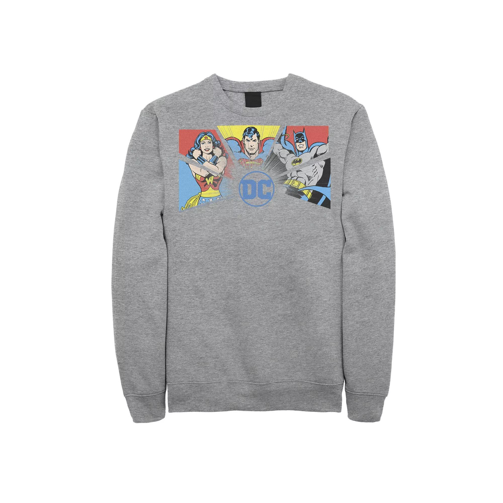 Men's Justice League The Big Three DC Logo Sweatshirt, Size: Small, Athletic Grey Product Image