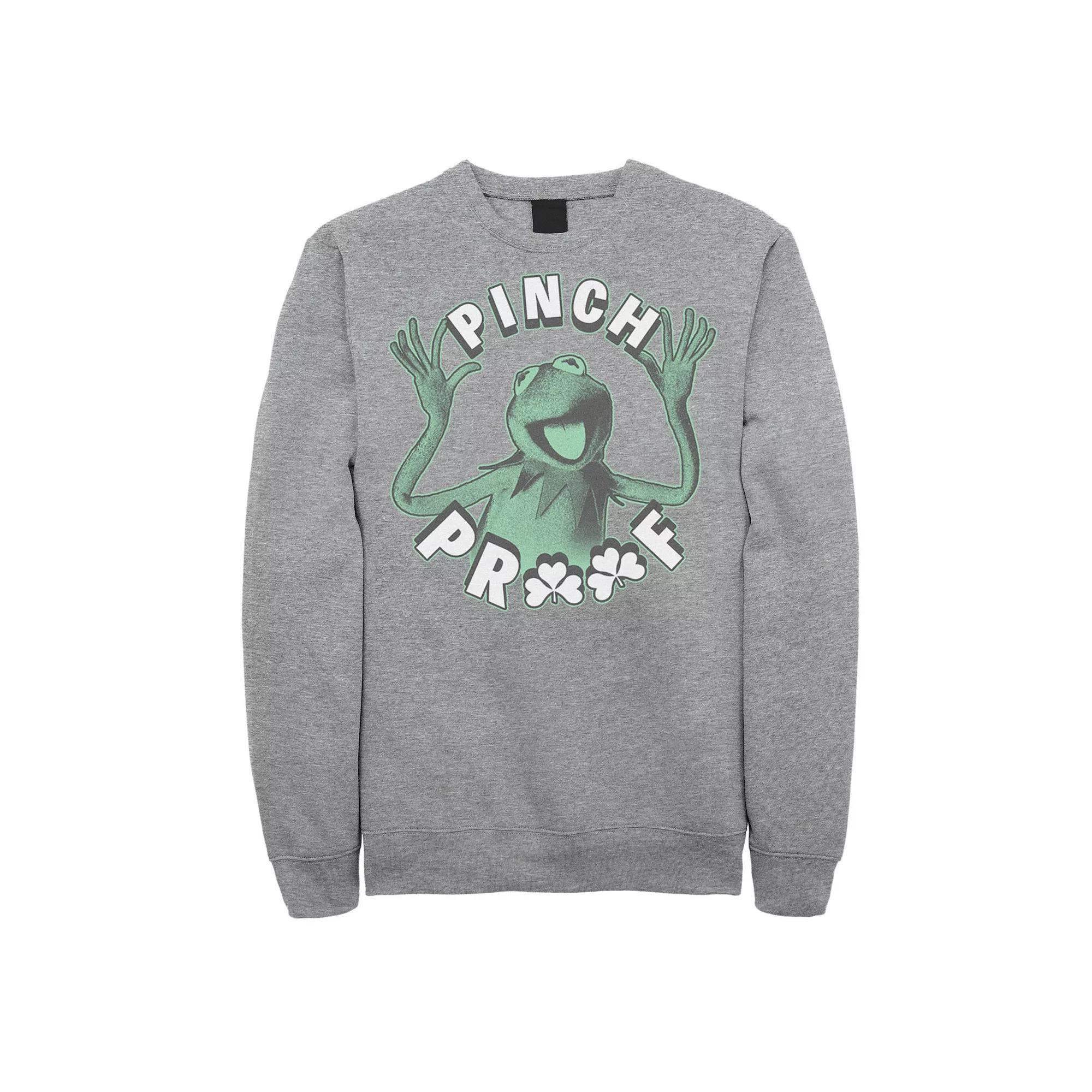 Disneys Muppets Kermit The Frog Mens St. Patricks Day Pinch Proof Sweatshirt Athletic Grey Product Image