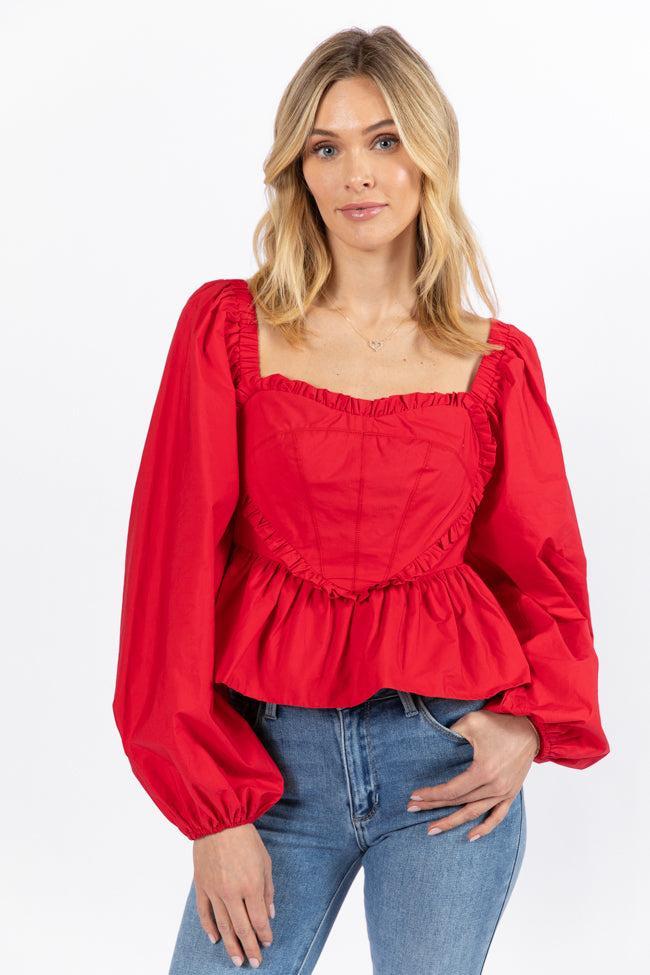 I Heart You Red Heart Shape Woven Blouse FINAL SALE Product Image