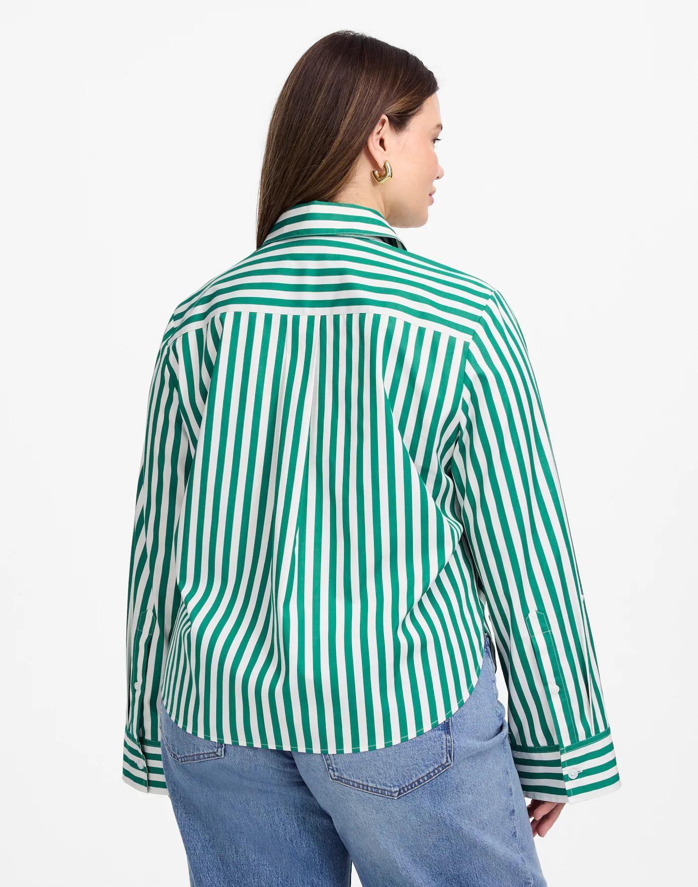 Plus Poplin Easy Y-Neck Button-Up Shirt Product Image