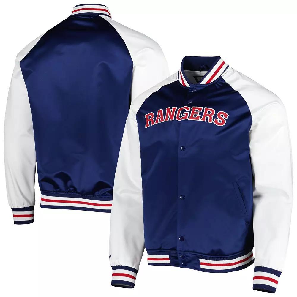 Men's Mitchell & Ness Blue/White New York Rangers Primetime Raglan Satin Full-Snap Jacket, Size: XL, Ran Blue Product Image