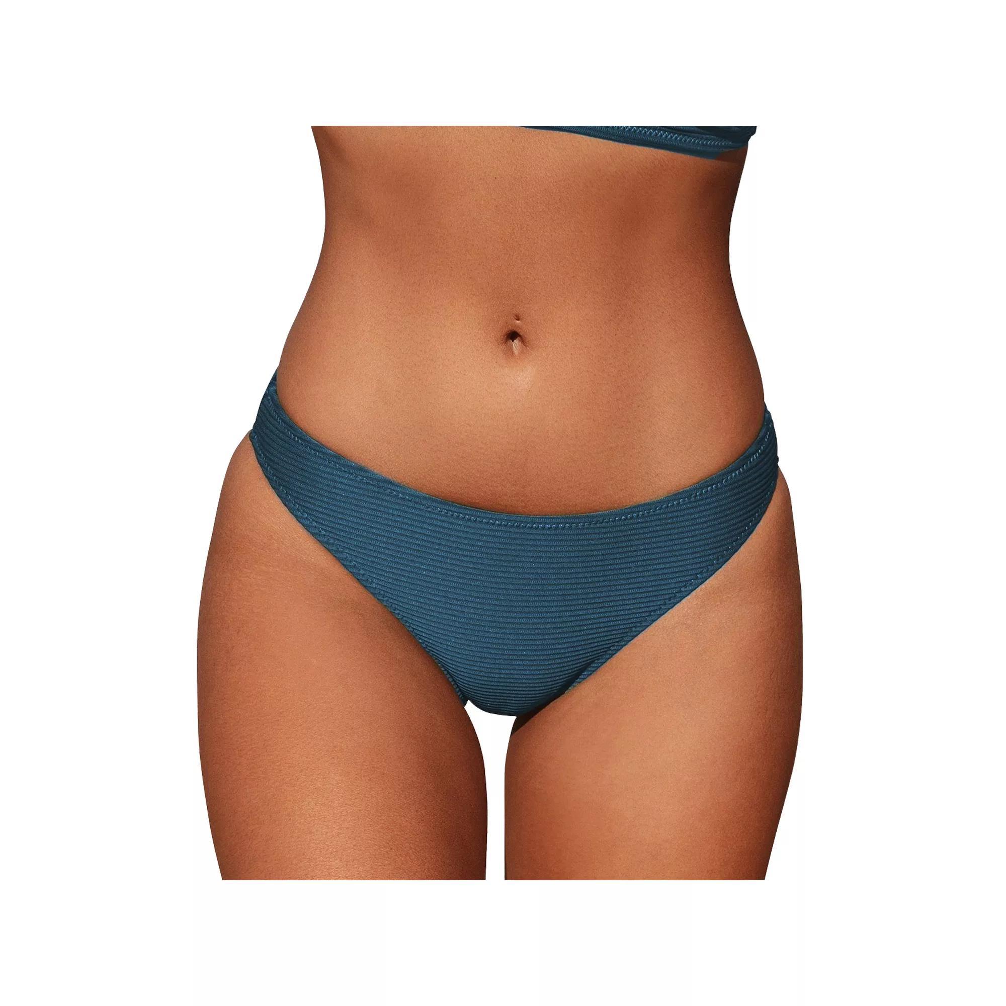 Women's Cupshe Ribbed Low Waisted Mid Cut Cheeky Bikini Bottoms, Size: Medium, Blue Product Image