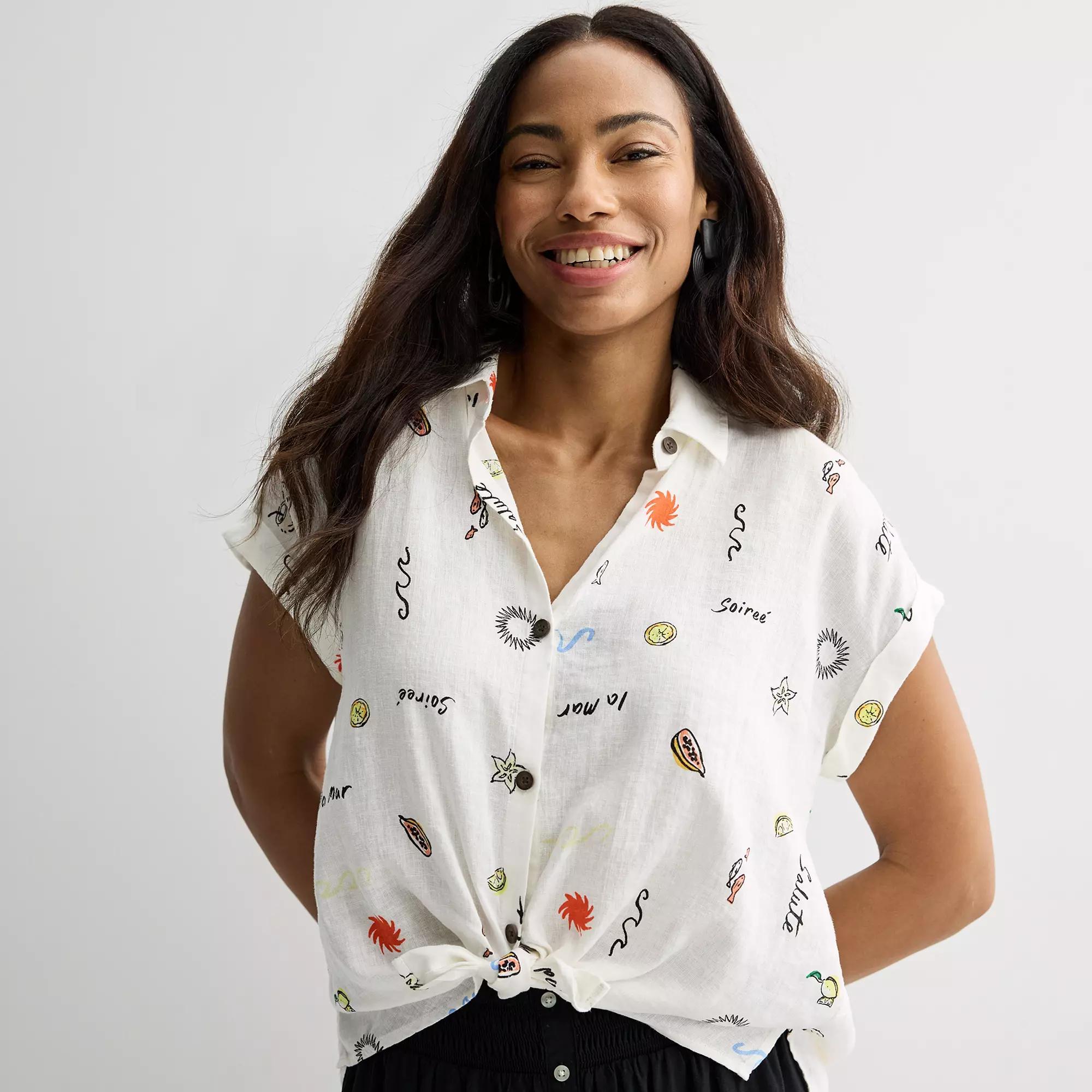 Petite Sonoma Goods For Life® Camp Shirt, Women's, Size: XL Petite, Multi Fruit Print Product Image