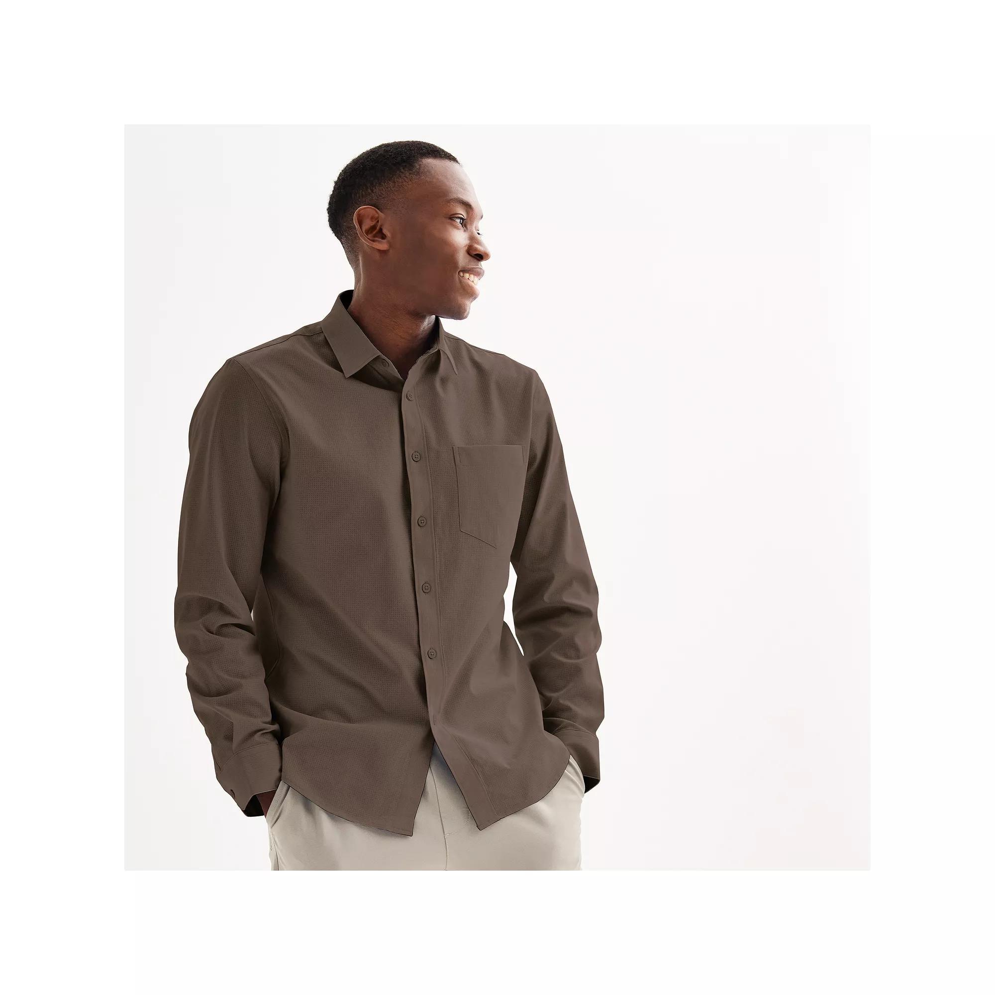 Men's FLX Slim Performance Untucked-Fit Button Down Long Sleeve Shirt, Size: Medium SLIM, Baron River Product Image