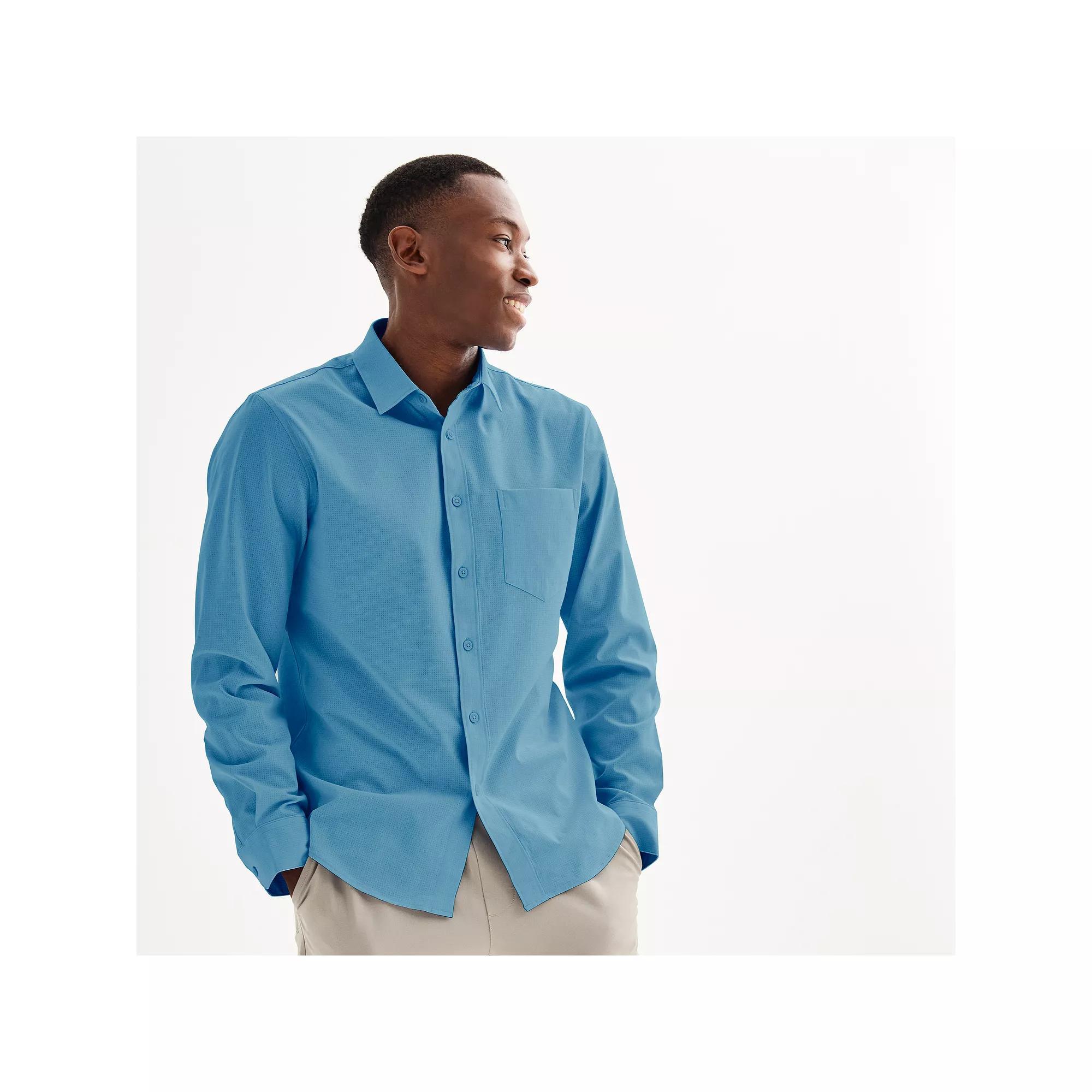 Men's FLX Slim Performance Untucked-Fit Button Down Long Sleeve Shirt, Size: Medium SLIM, Baron River Product Image