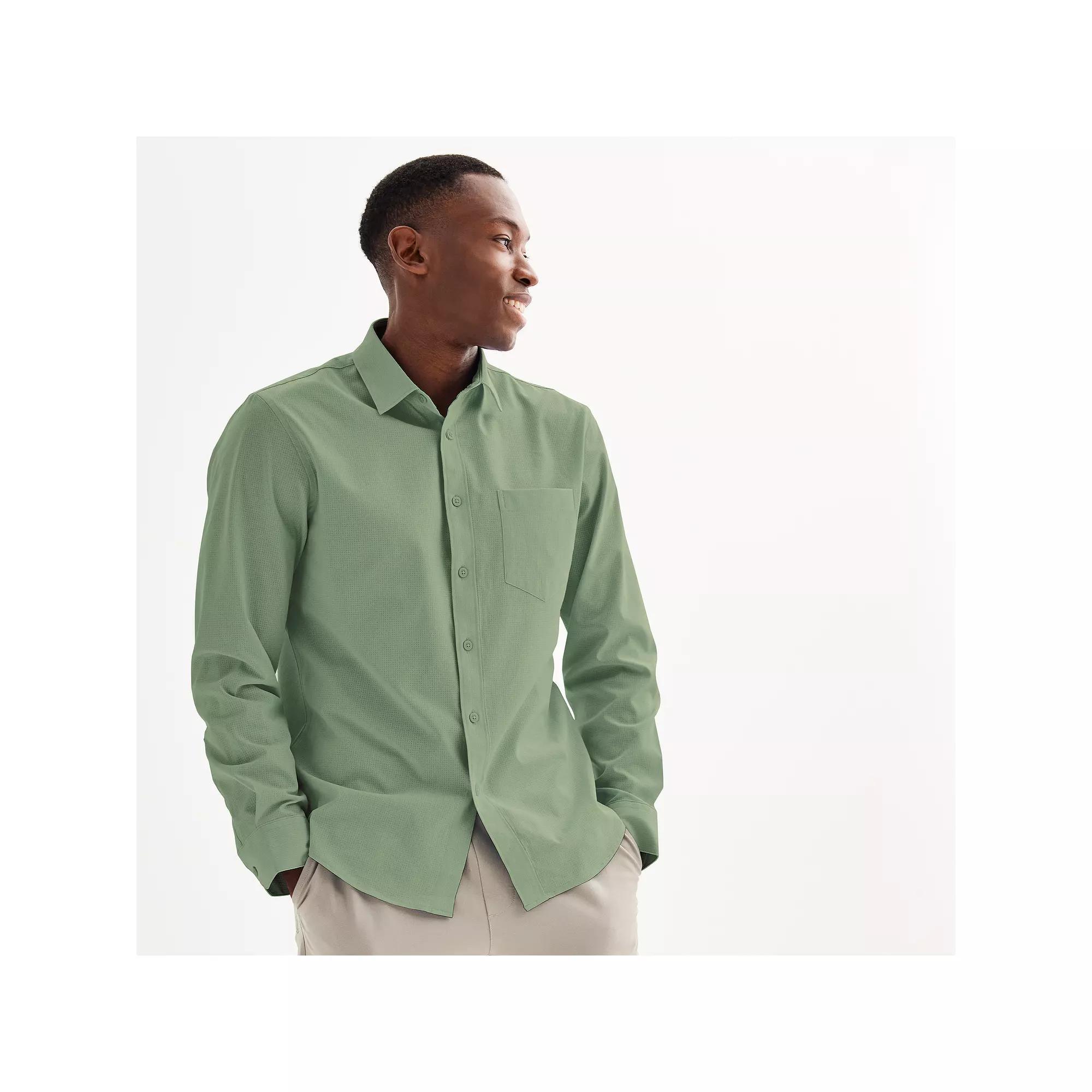 Men's FLX Slim Performance Untucked-Fit Button Down Long Sleeve Shirt, Size: Medium SLIM, Baron River Product Image