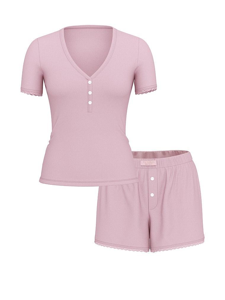 Pointelle Modal Henley Tee & Boxer Short Set Product Image