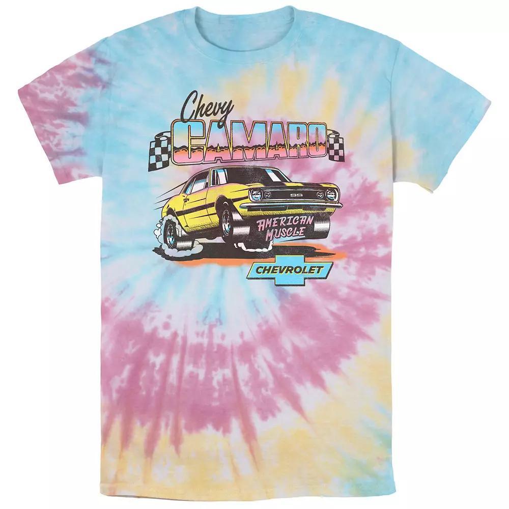 Men's Chevy Camaro American Muscle Tie Dye Graphic Tee, Size: Small, Blue Pink Light Yellow Product Image
