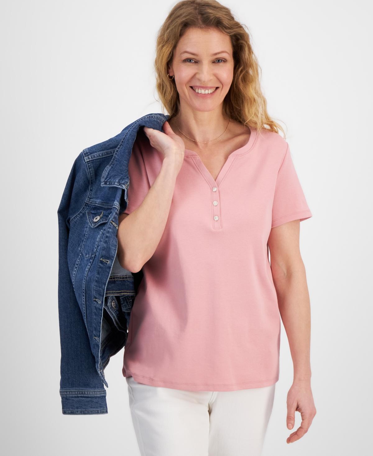 Style & Co Womens Short-Sleeve Cotton Henley Top, Xs-4X, Created for Macys Product Image