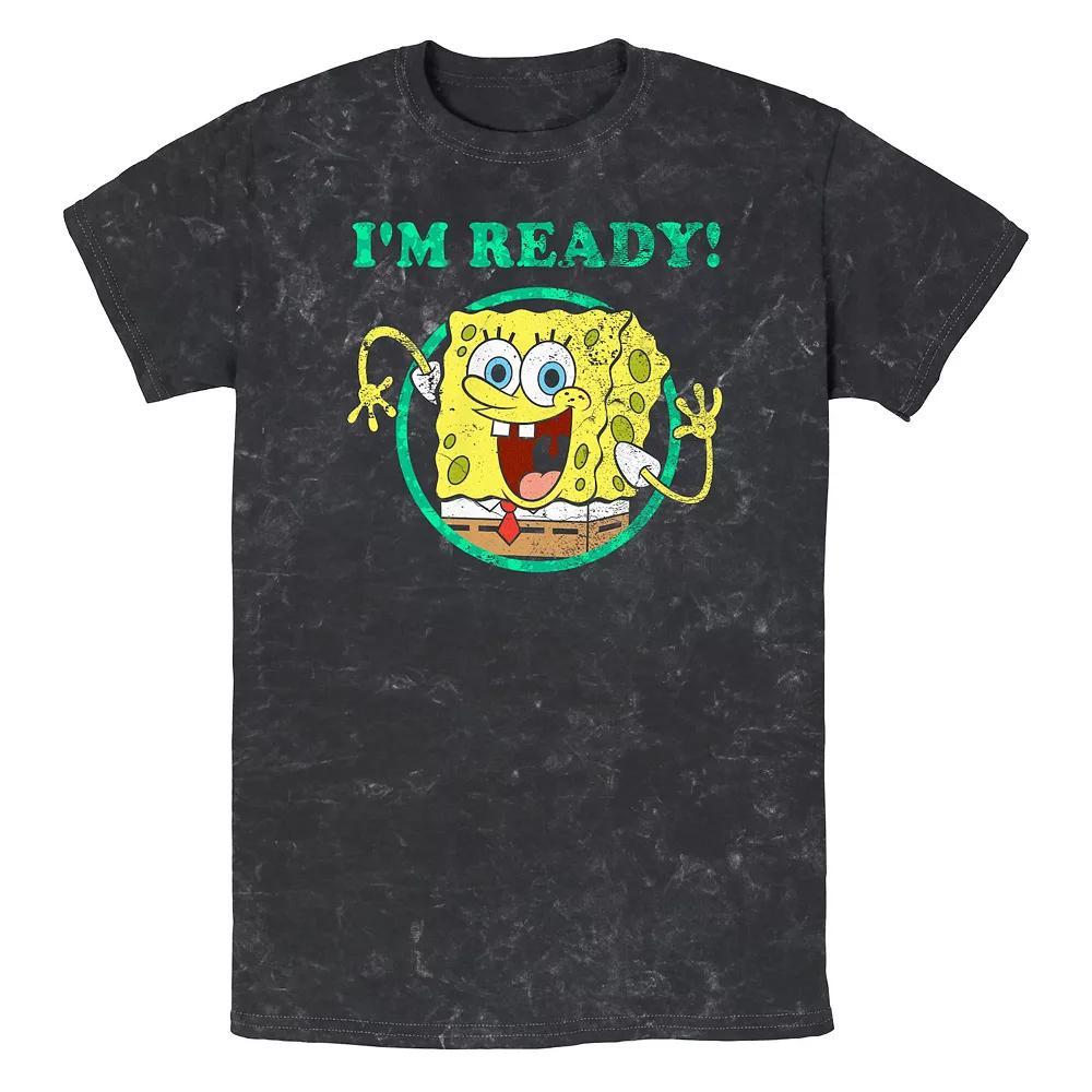 Mens SpongeBob SquarePants Im Ready! Mineral Wash Graphic Tee Product Image