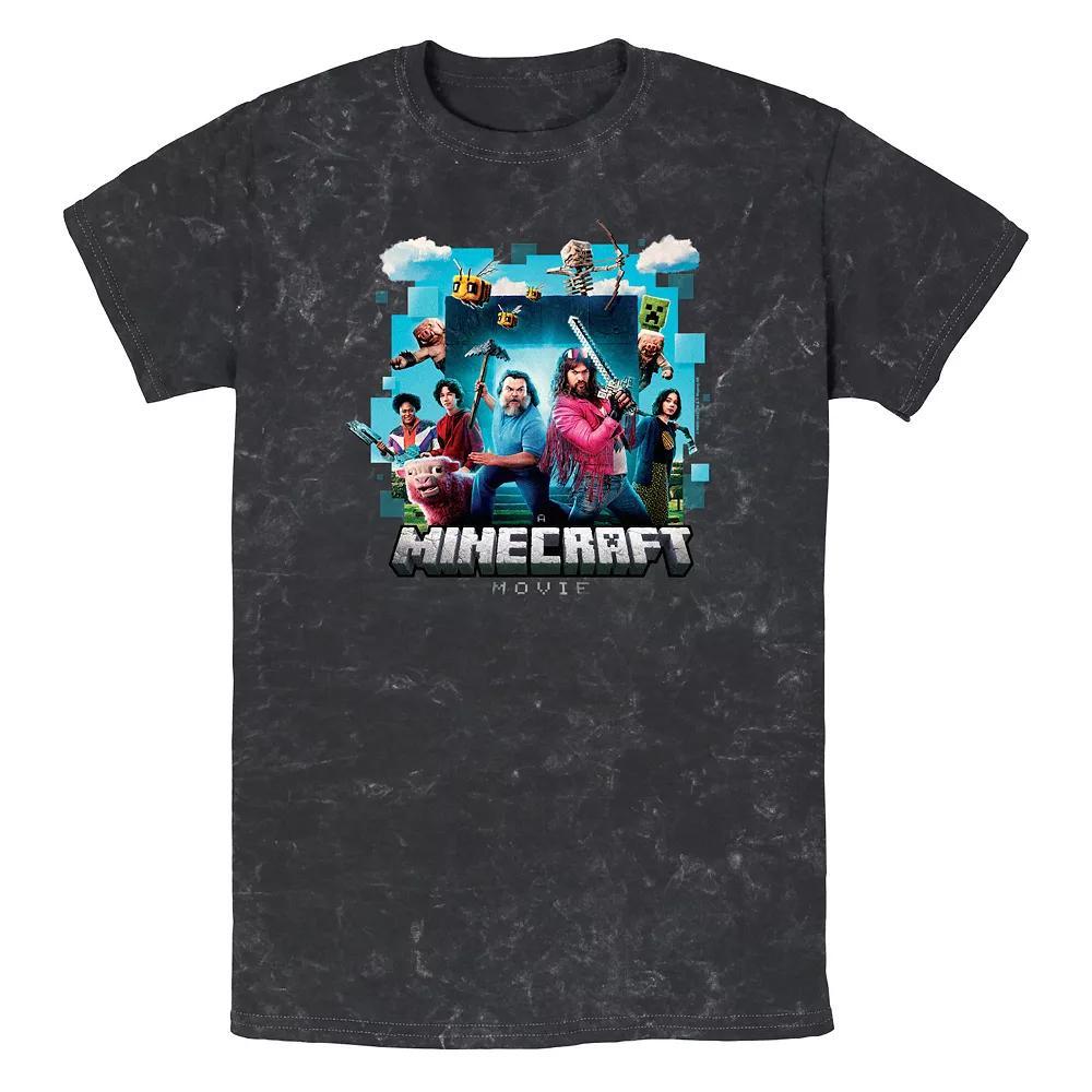 Men's Minecraft Movie Poster Mineral Wash Graphic Tee, Size: Large, Black Product Image