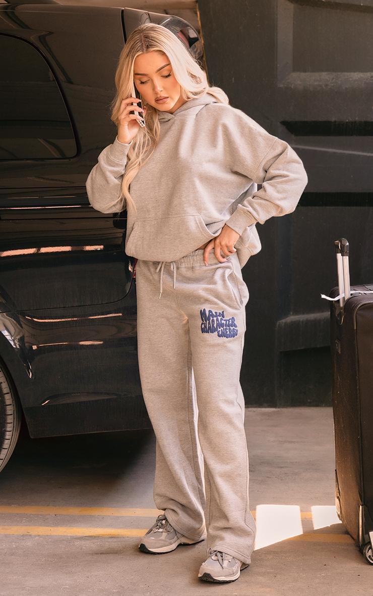 Ash Grey Oversized Main Character Energy Puff Print Wide Leg Sweatpants Product Image