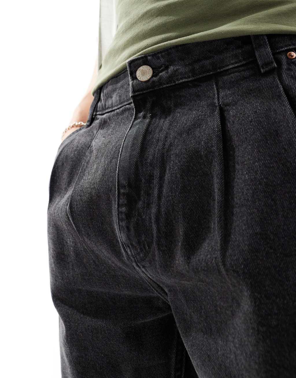 ASOS DESIGN double pleat jeans in washed black Product Image