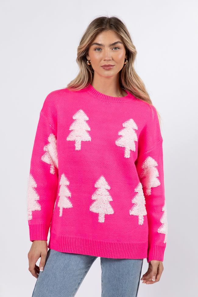 Under The Mistletoe Pink And Cream Christmas Tree Sweater FINAL SALE Product Image