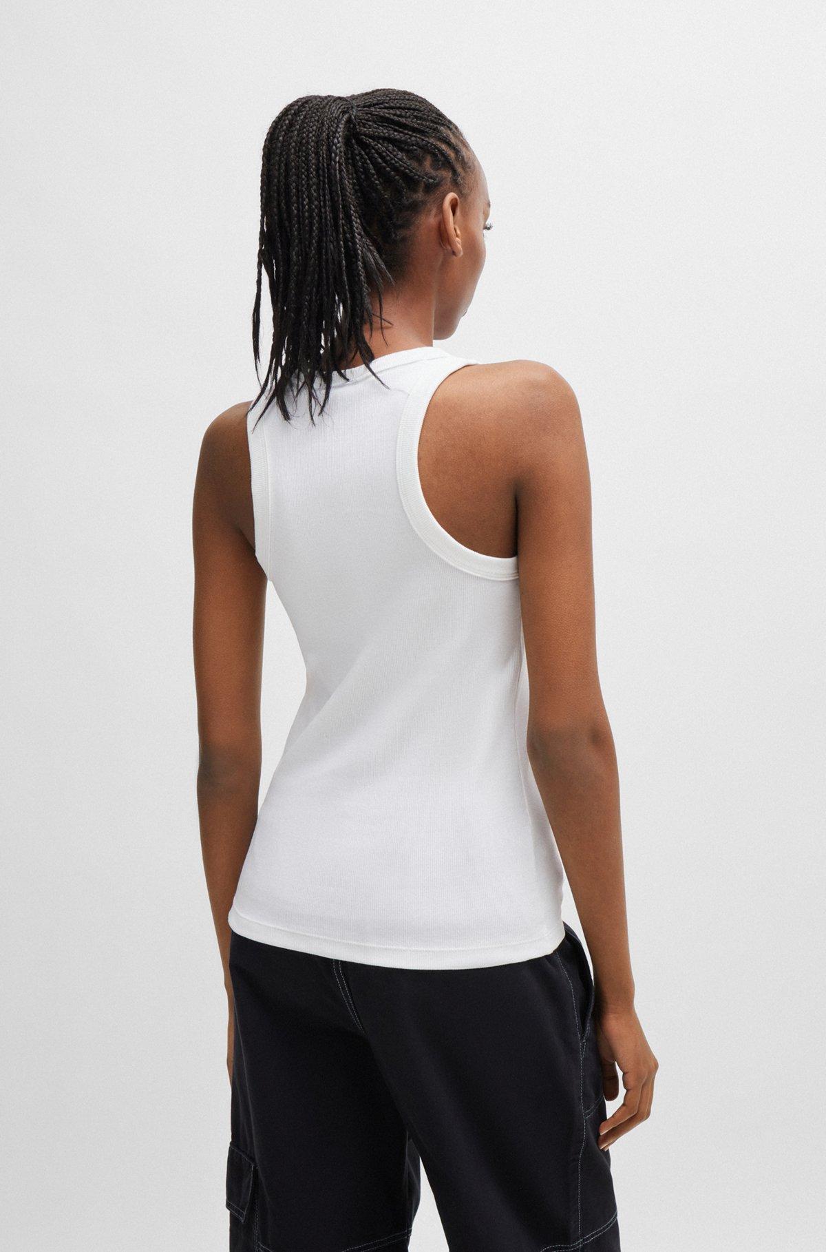 Slim-fit stretch-cotton top with blue logo badge Product Image
