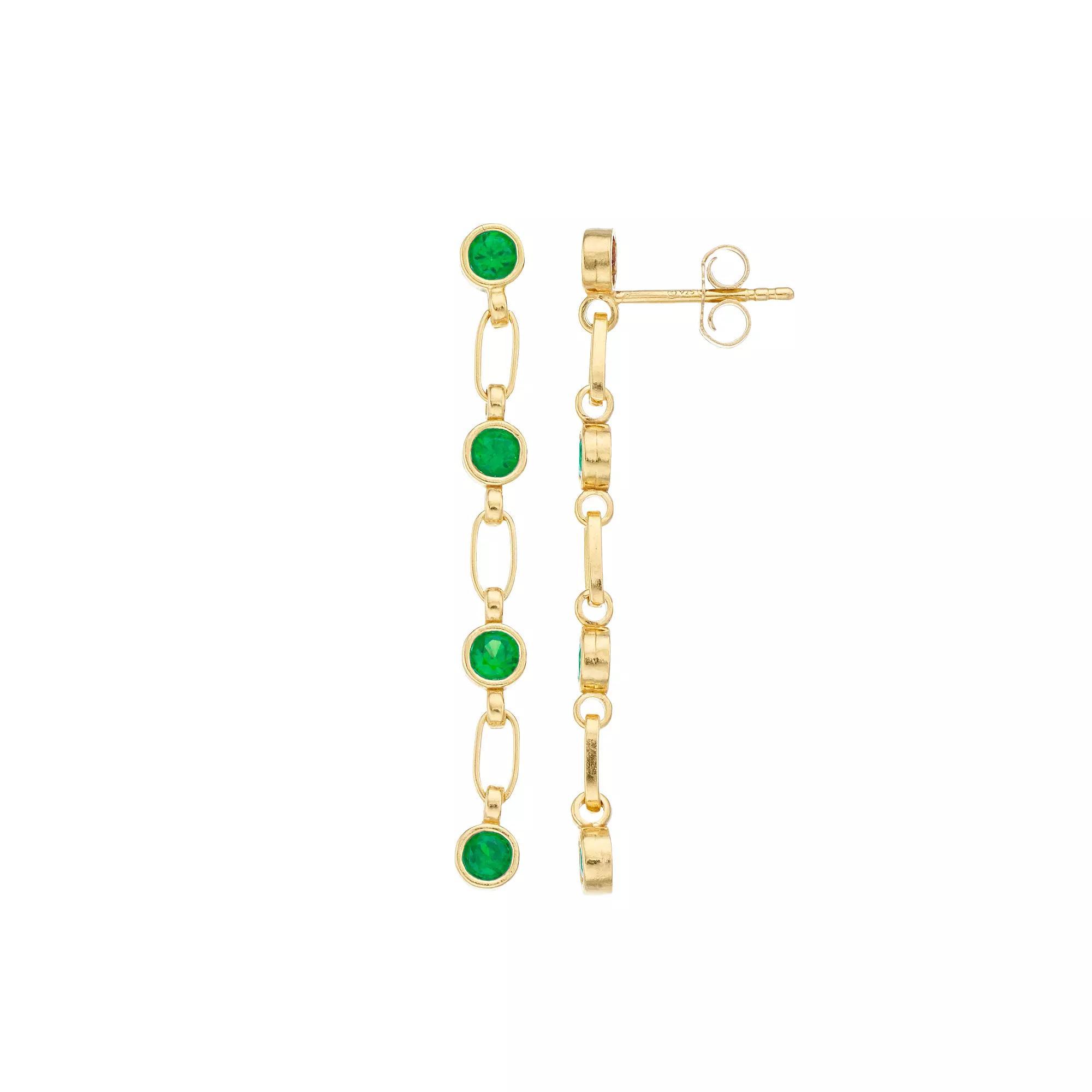 Kristen Kesho Sterling Silver Lab-Created Emerald Link Drop Earrings, Women's, Gold Tone Product Image