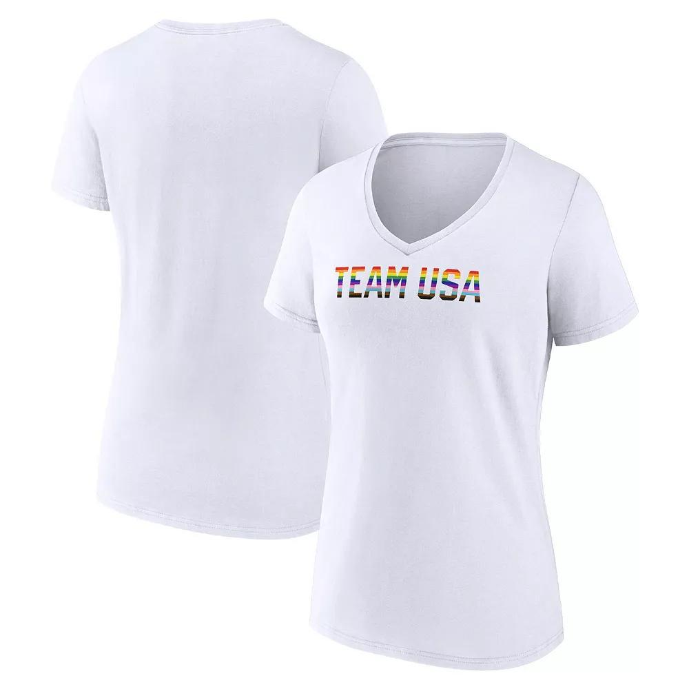 Women's Fanatics Branded White Team USA Pride Striped V-Neck T-Shirt, Size: Small, Usa White Product Image
