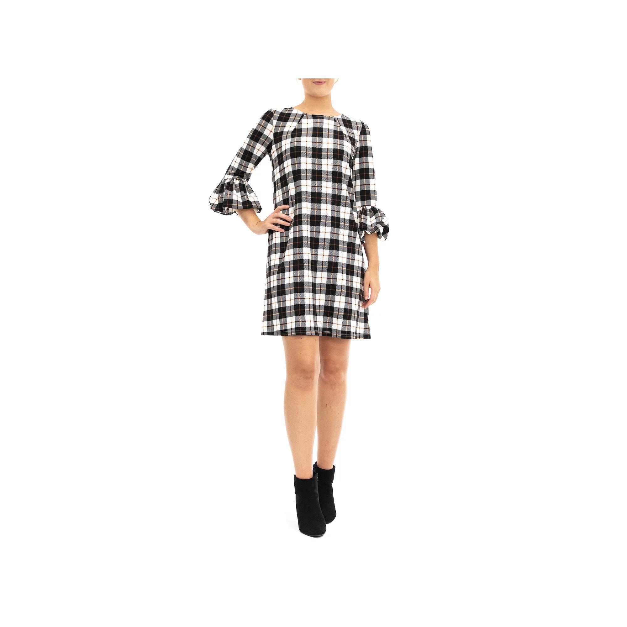Women's Nina Leonard Crepe Balloon Sleeve Dress, Size: Small, Cream Black Red Product Image