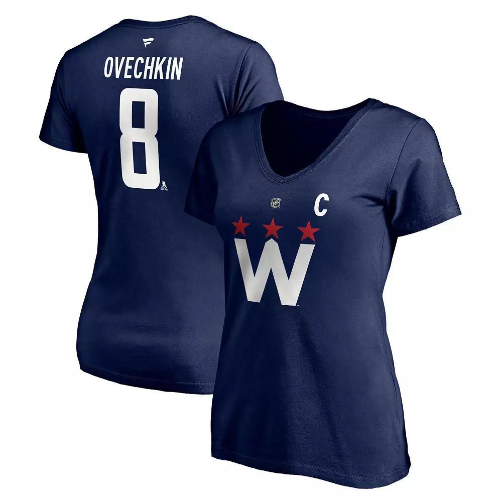 Women's Fanatics Branded Alexander Ovechkin Navy Washington Capitals 2020/21 Alternate Authentic Stack Name & Number V-Neck T-Shirt, Size: 3XL, Blue Product Image