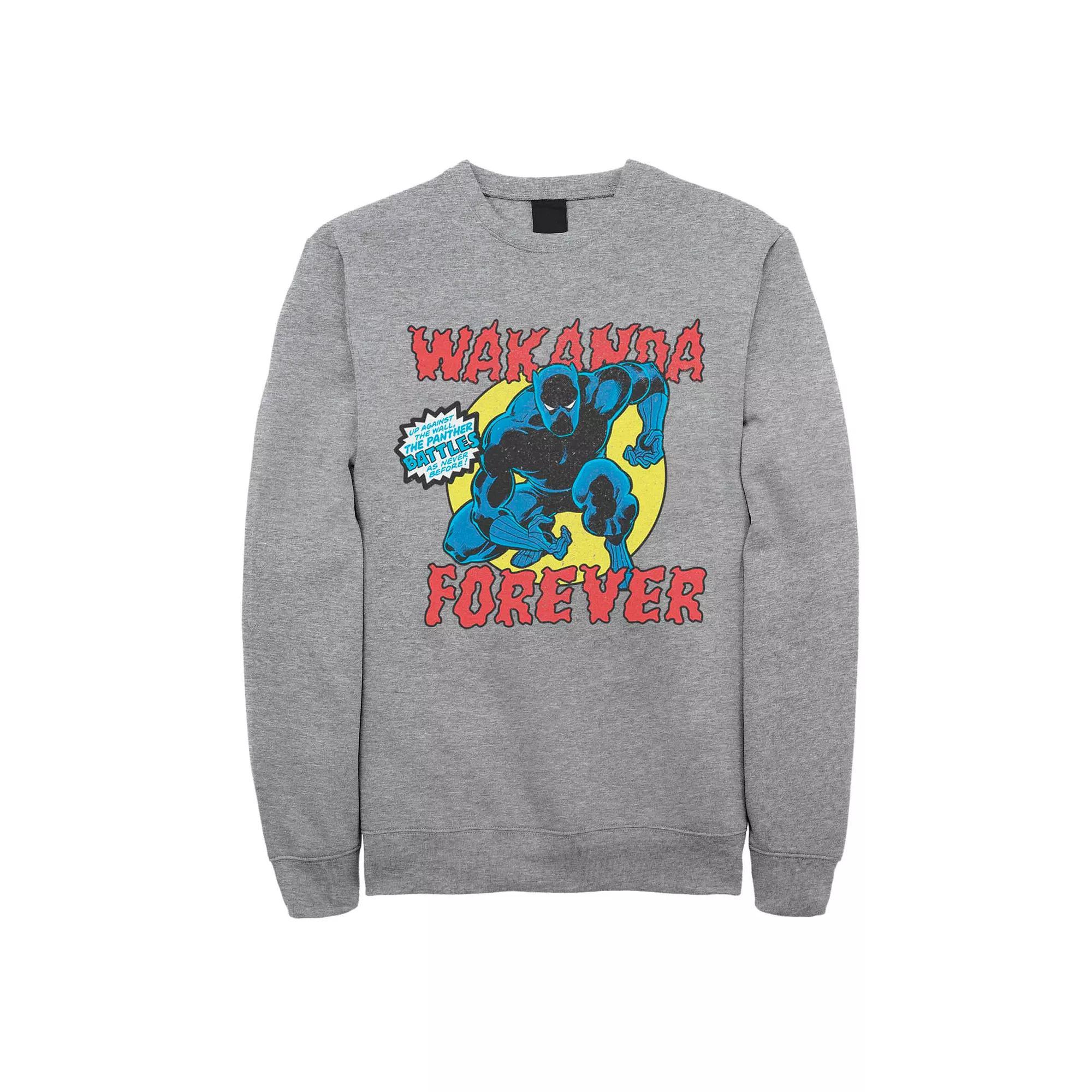 Mens Marvel Black Panther Battles Retro Portrait Fleece Athletic Grey Product Image