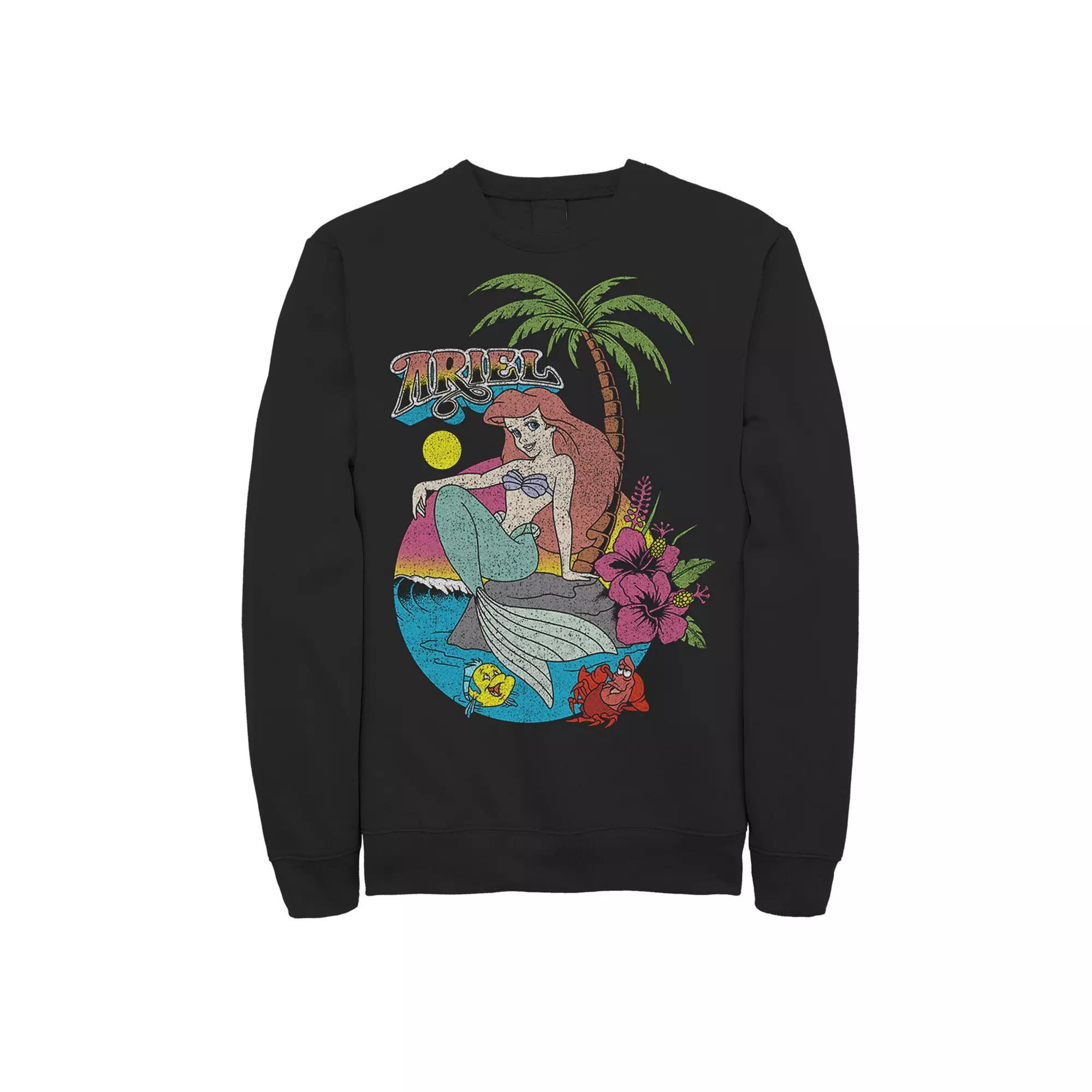 Disney's Little Mermaid Distressed Ariel Logo Men's Pullover Fleece, Size: Small, Black Product Image