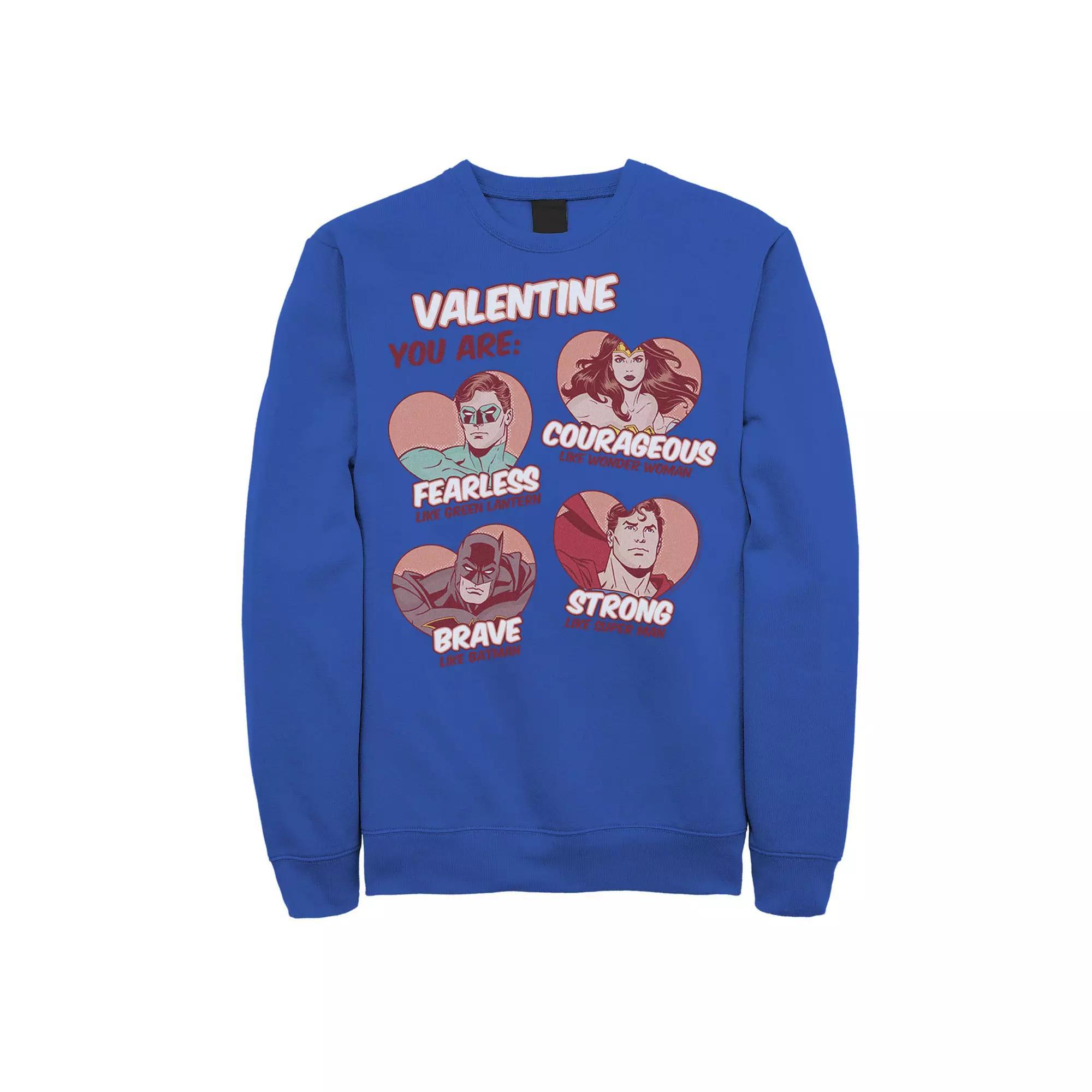 Mens DC Comics Justice League Valentine You Are Heart Portraits Sweatshirt Product Image