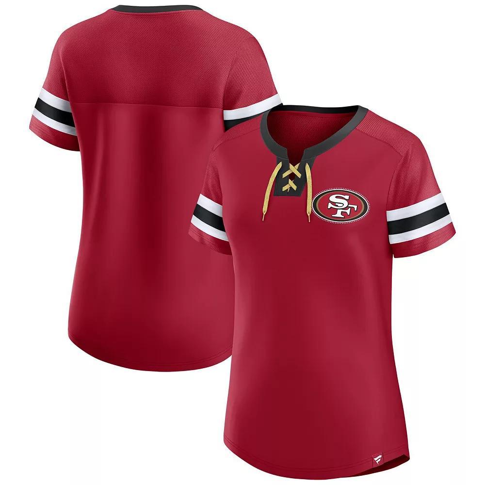 Women's Fanatics  Scarlet San Francisco 49ers Lace-Up Bling T-Shirt, Size: Medium, Red Product Image