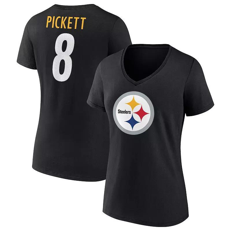 Women's Fanatics Branded Kenny Pickett Black Pittsburgh Steelers Player Icon Name & Number V-Neck T-Shirt, Size: Large Product Image