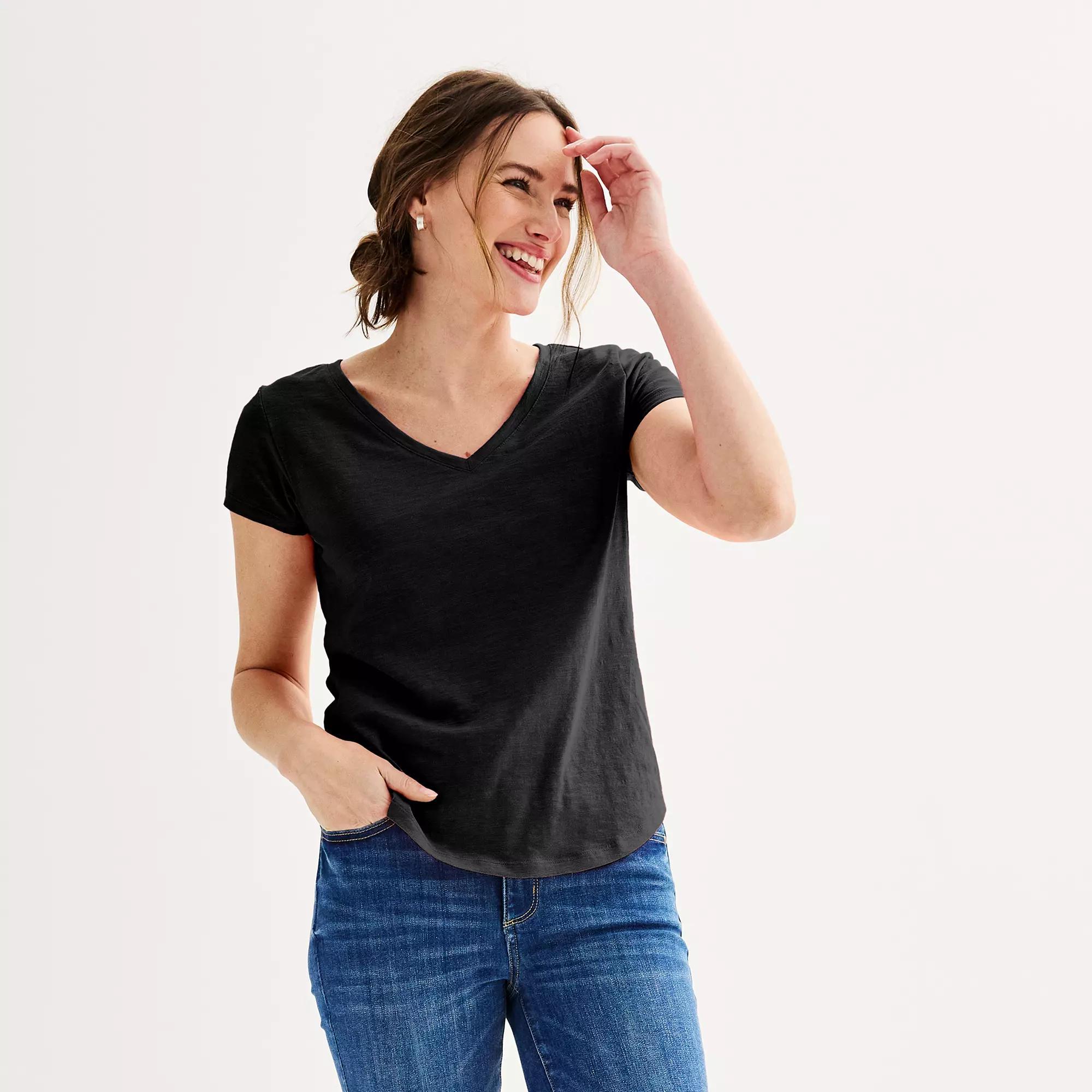 Petite Sonoma Goods For Life® Everyday Short Sleeve V-Neck Tee, Women's, Size: Small Petite, Grey Product Image