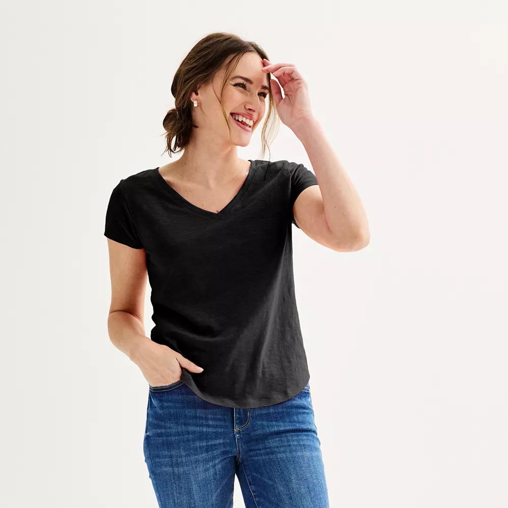 Petite Sonoma Goods For Life® Everyday Short Sleeve V-Neck Tee, Women's, Size: Small Petite, Grey Product Image
