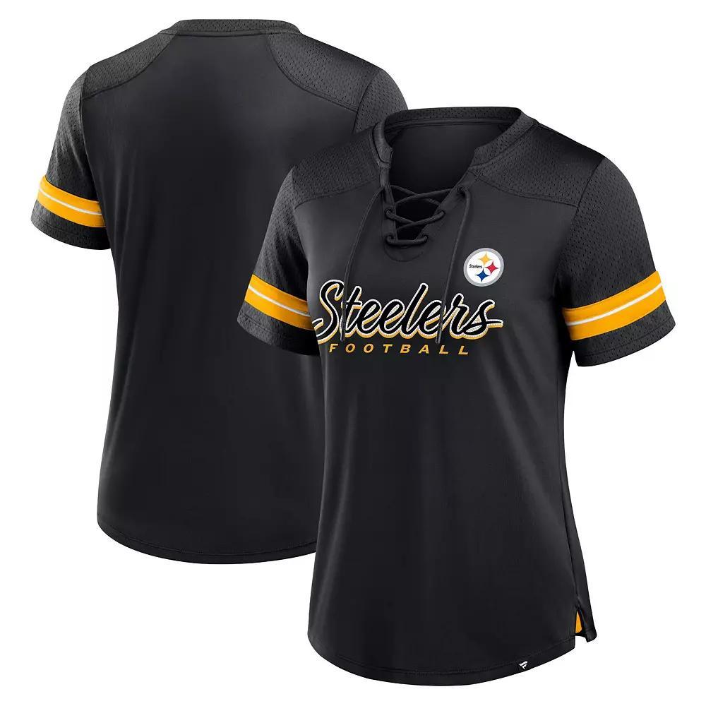 Women's Fanatics Black New Orleans Saints Play Script Lace-Up T-Shirt, Size: Small Product Image